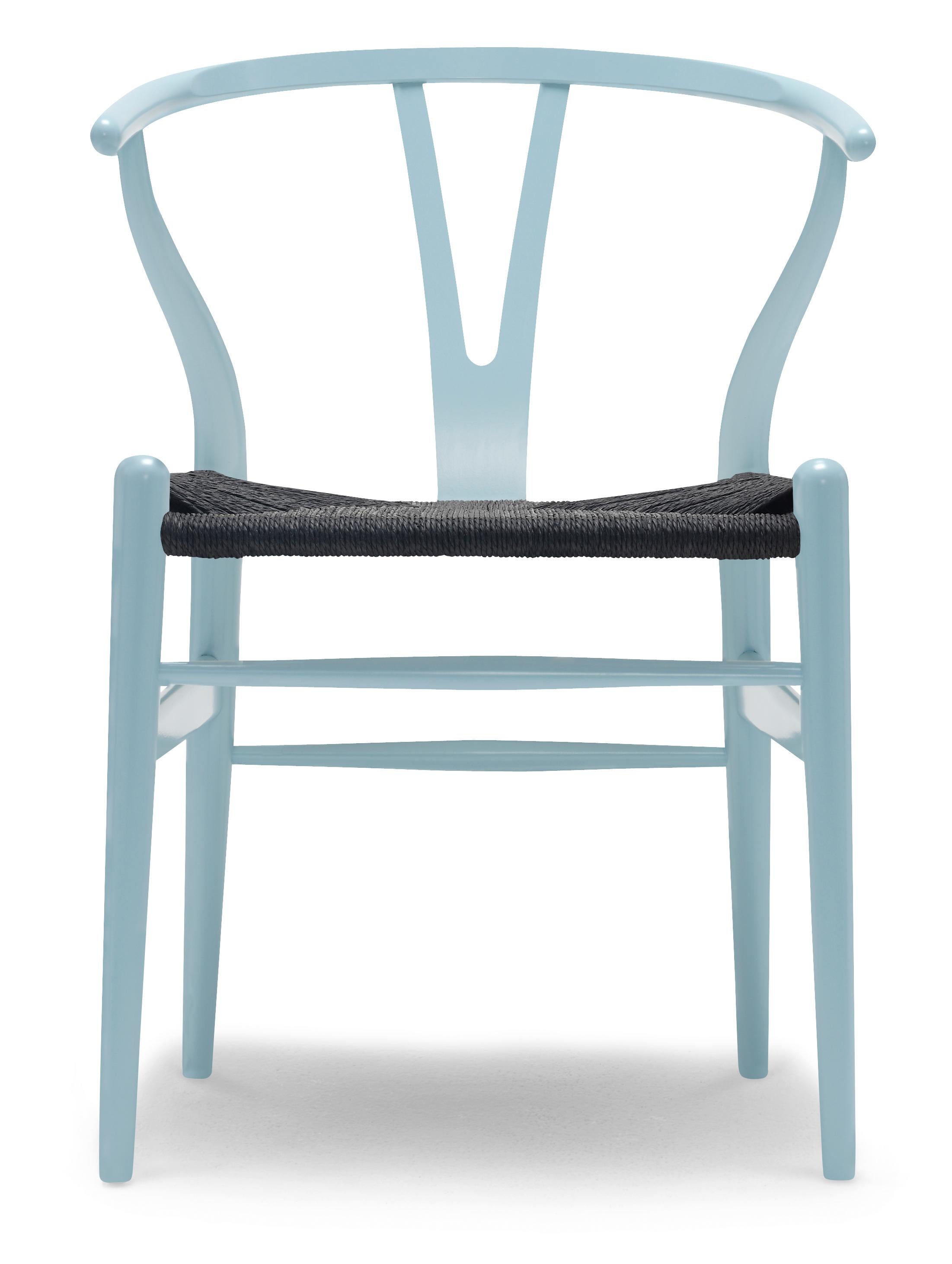 For Sale: Blue (NCS 2020-B10G) CH24 Wishbone Chair in Color Finishes with Black Papercord Seat by Hans Wegner
