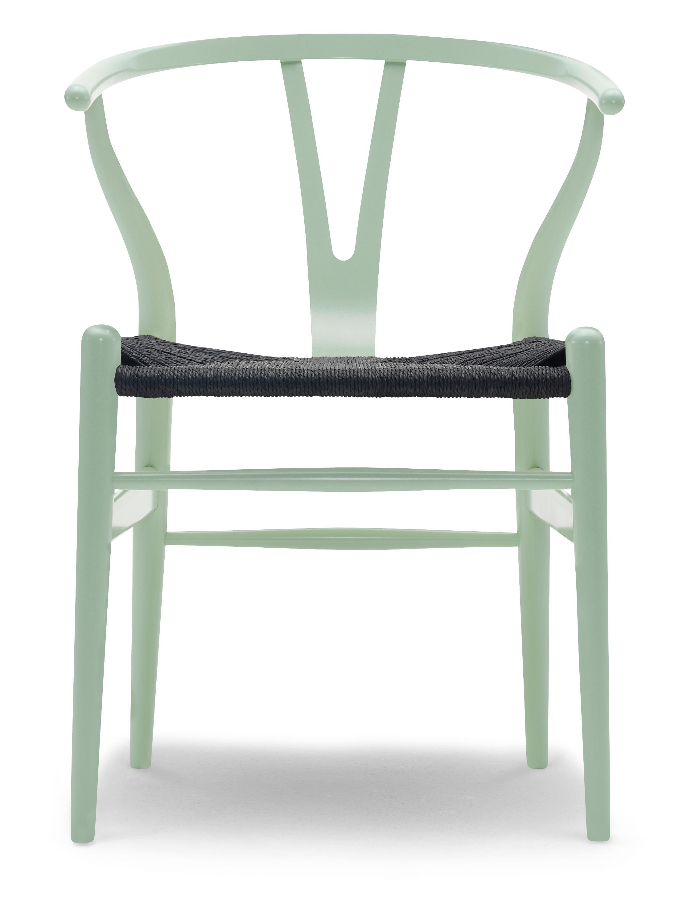 For Sale: Green (NCS 2020-G10Y) CH24 Wishbone Chair in Color Finishes with Black Papercord Seat by Hans Wegner