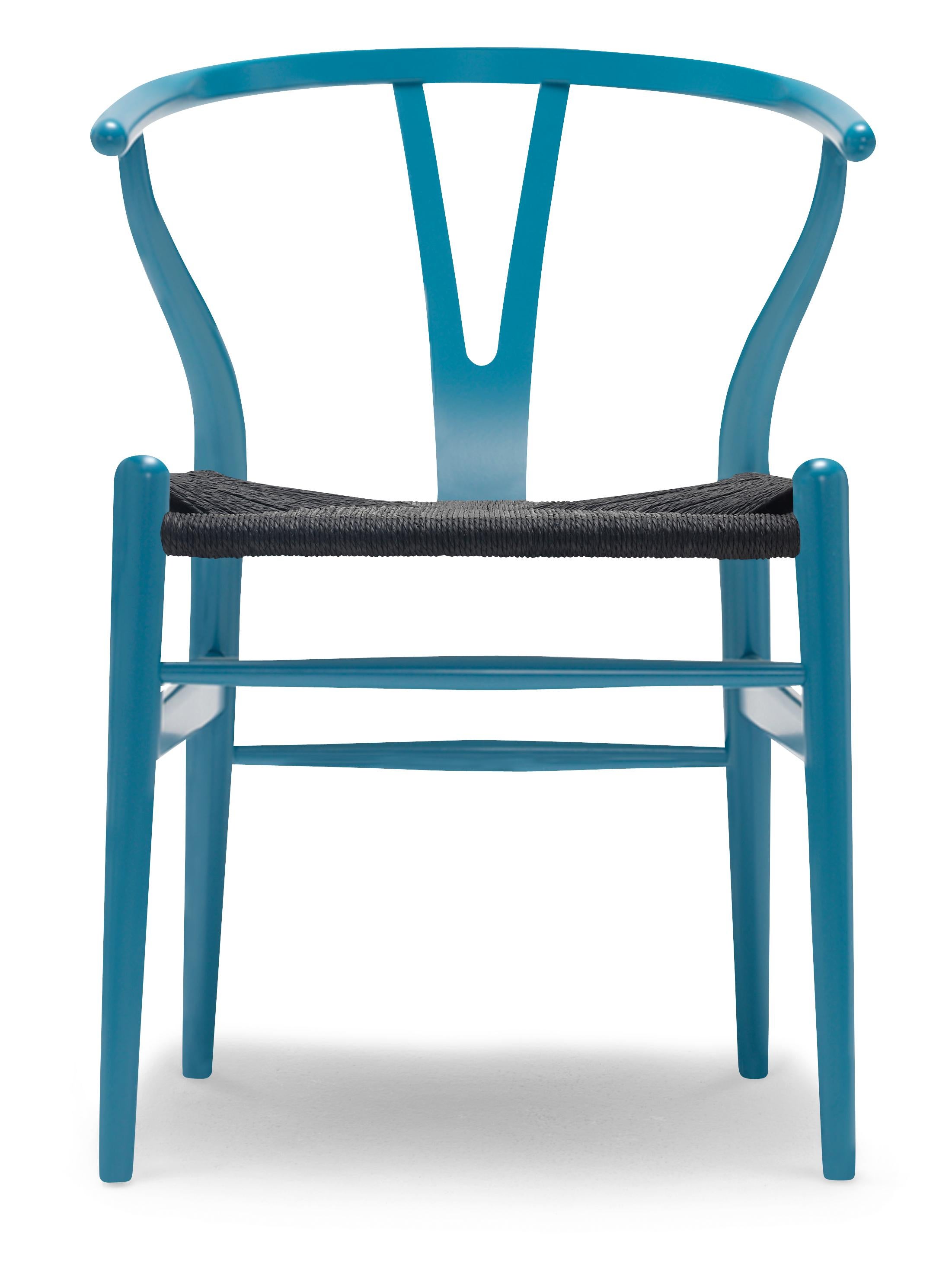 For Sale: Blue (NCS 4040-B10G) CH24 Wishbone Chair in Color Finishes with Black Papercord Seat by Hans Wegner