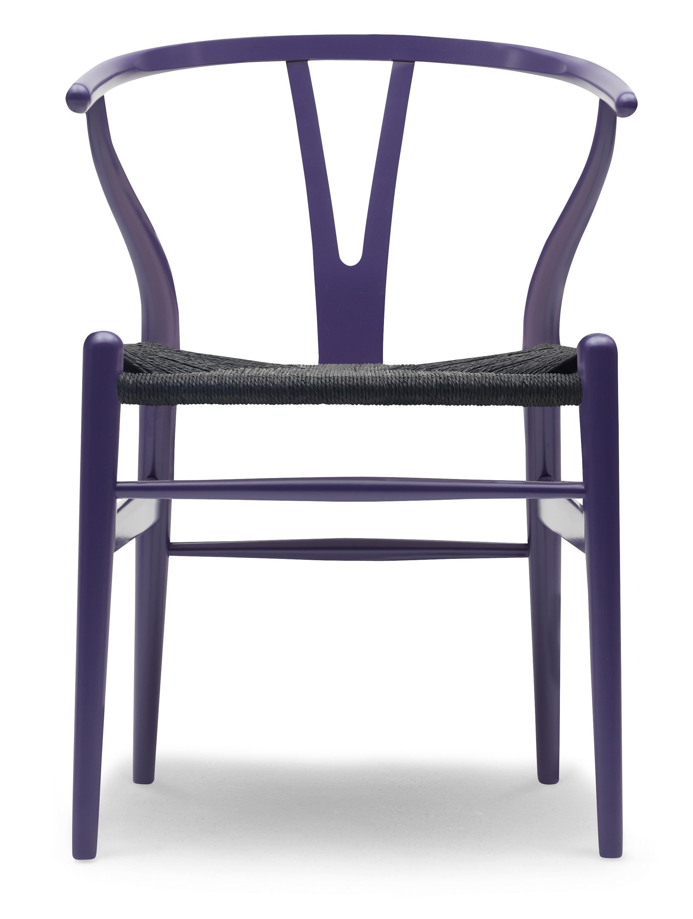 For Sale: Purple (NCS 6020-R60B) CH24 Wishbone Chair in Color Finishes with Black Papercord Seat by Hans Wegner