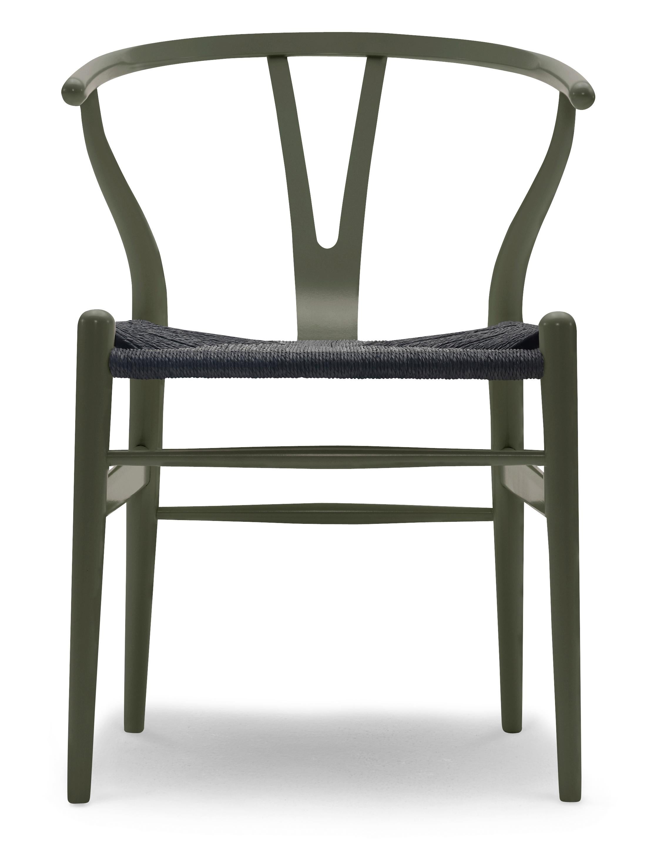 For Sale: Green (NCS S6020-G50Y) CH24 Wishbone Chair in Color Finishes with Black Papercord Seat by Hans Wegner