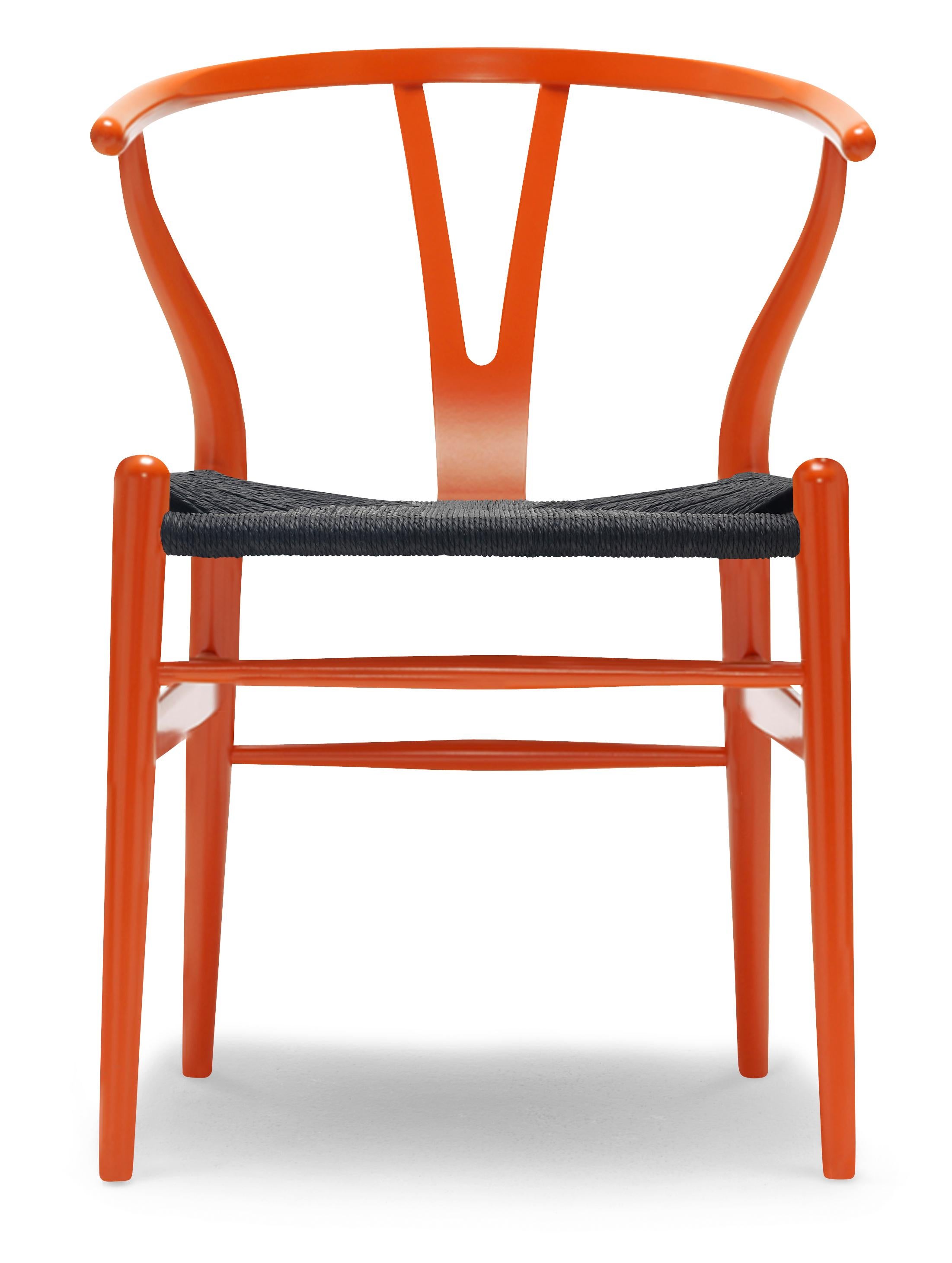 For Sale: Orange (NCS S2075-Y70R) CH24 Wishbone Chair in Color Finishes with Black Papercord Seat by Hans Wegner