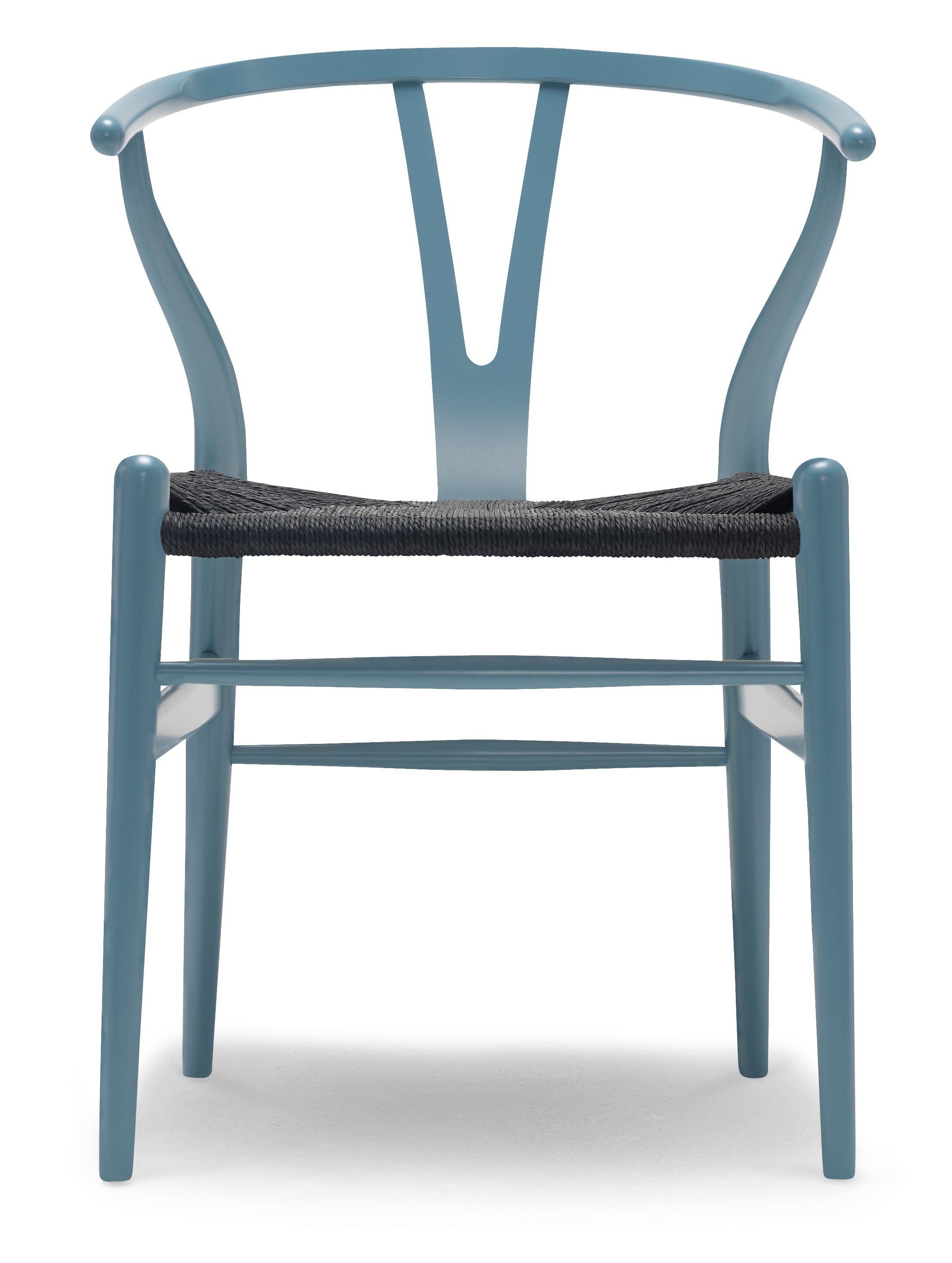 For Sale: Blue (NCS 5020-B10G) CH24 Wishbone Chair in Color Finishes with Black Papercord Seat by Hans Wegner