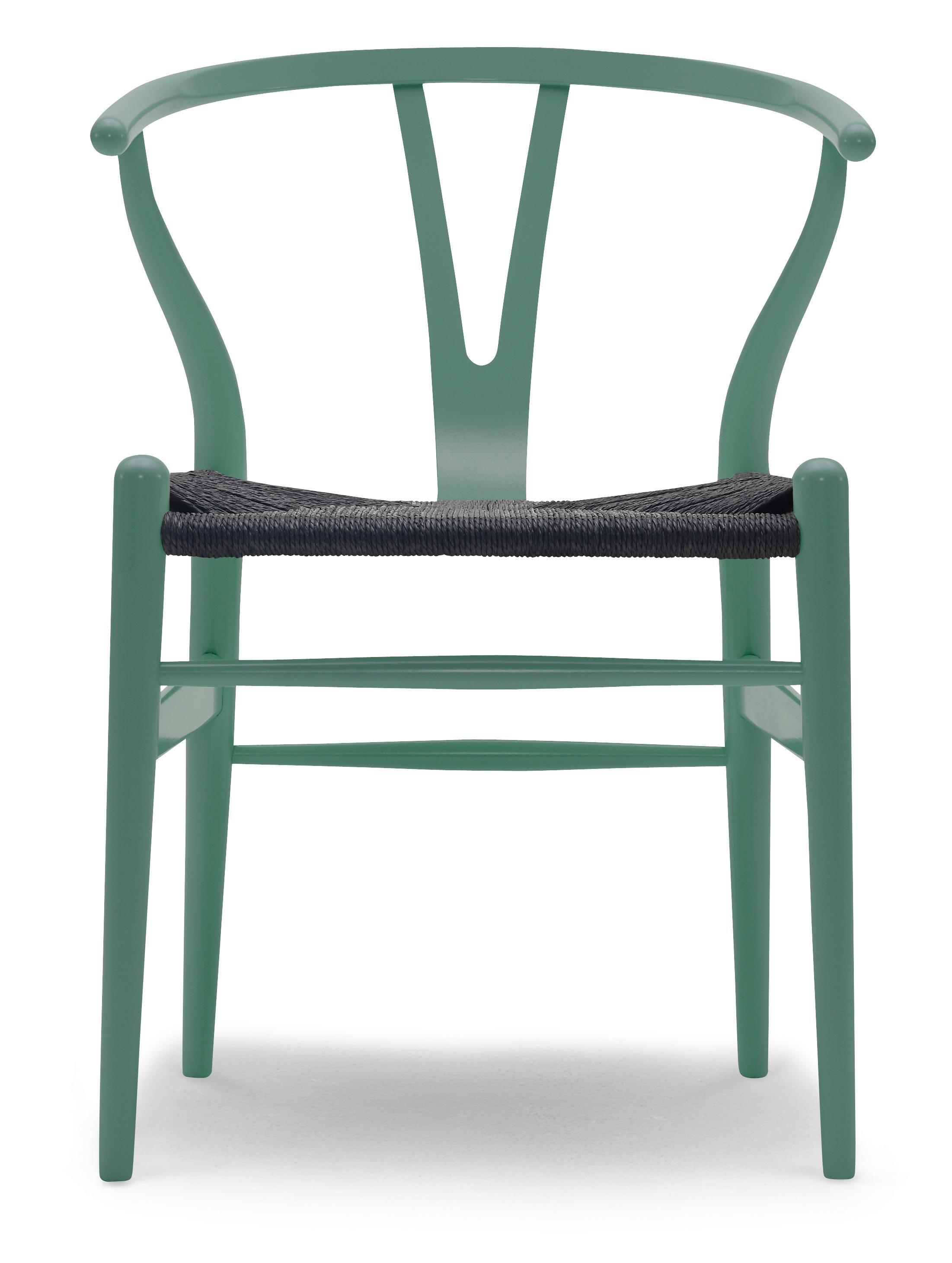 Green (NCS S6020-B50G) CH24 Wishbone Chair in Color Finishes with Black Papercord Seat by Hans Wegner