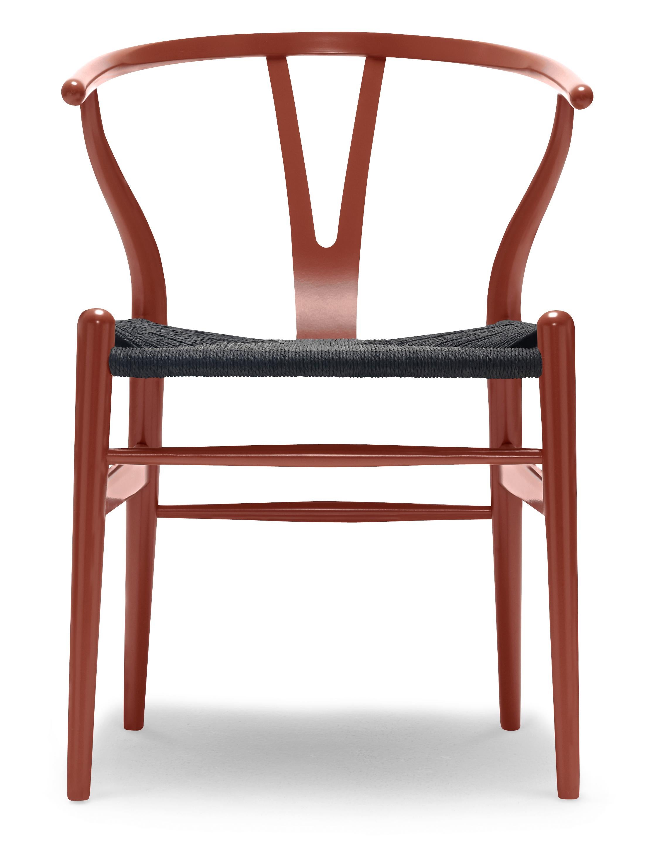 For Sale: Red (NCS S4550-Y80R) CH24 Wishbone Chair in Color Finishes with Black Papercord Seat by Hans Wegner
