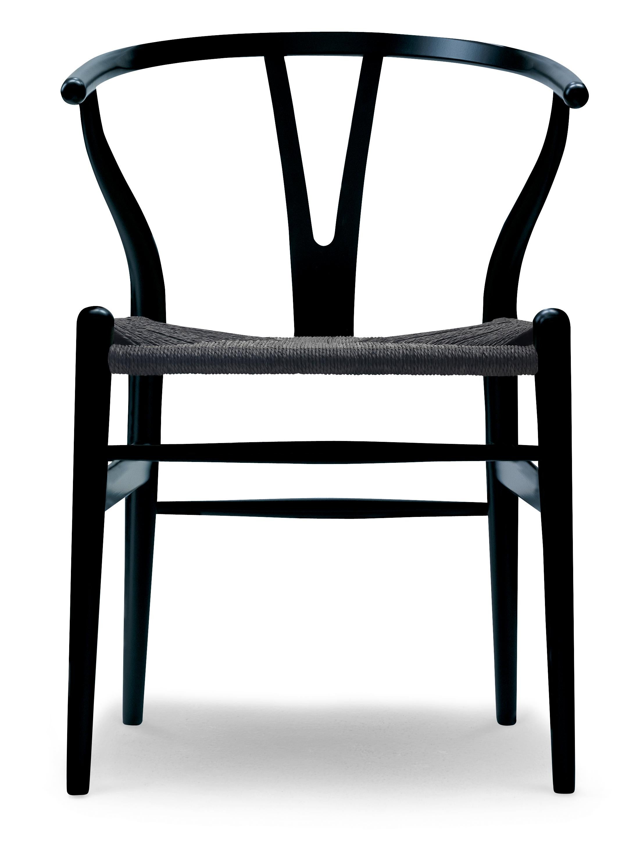 For Sale: Black (NCS S9000-N) CH24 Wishbone Chair in Color Finishes with Black Papercord Seat by Hans Wegner