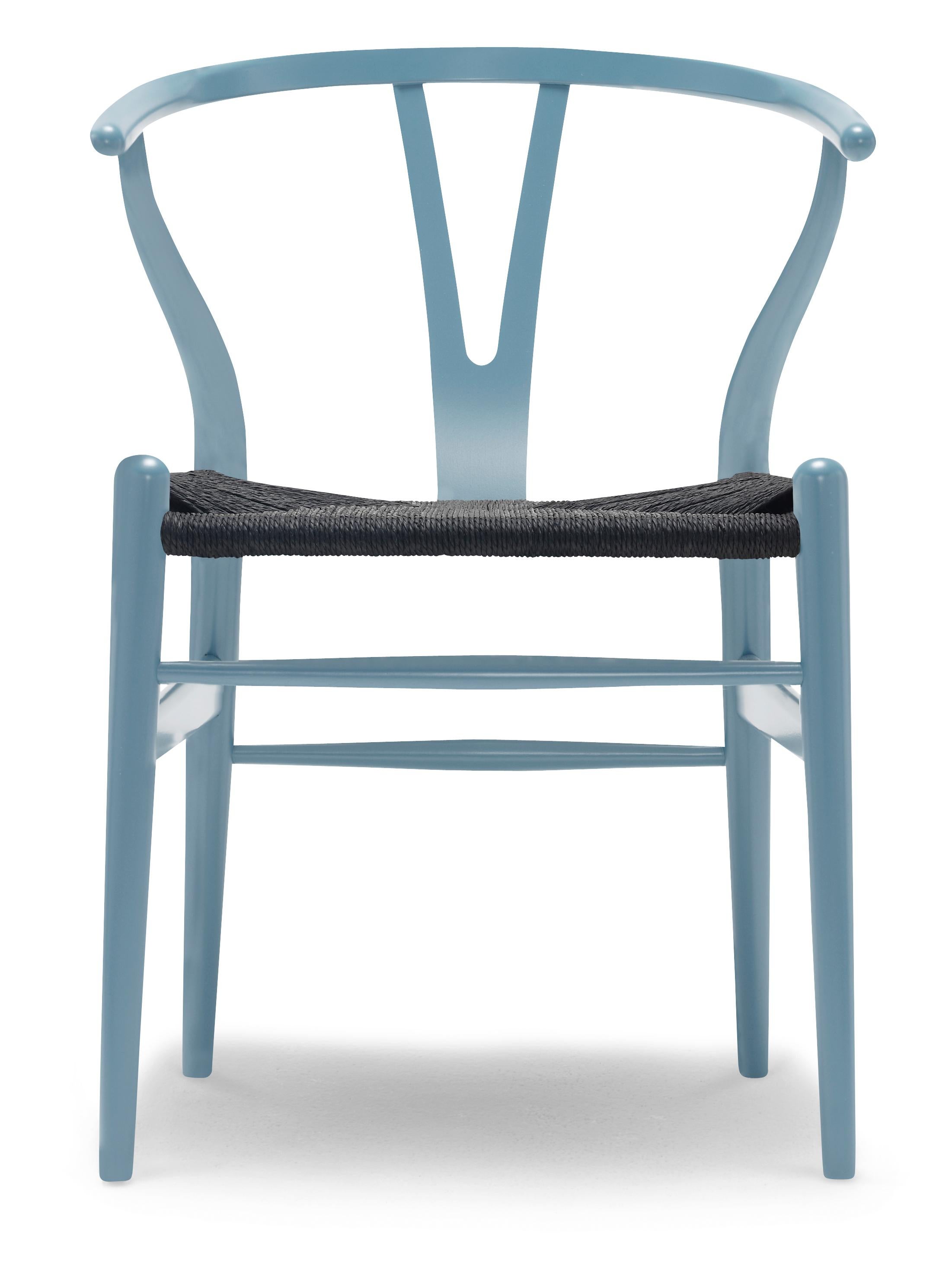 For Sale: Blue (NCS S3030-B) CH24 Wishbone Chair in Color Finishes with Black Papercord Seat by Hans Wegner