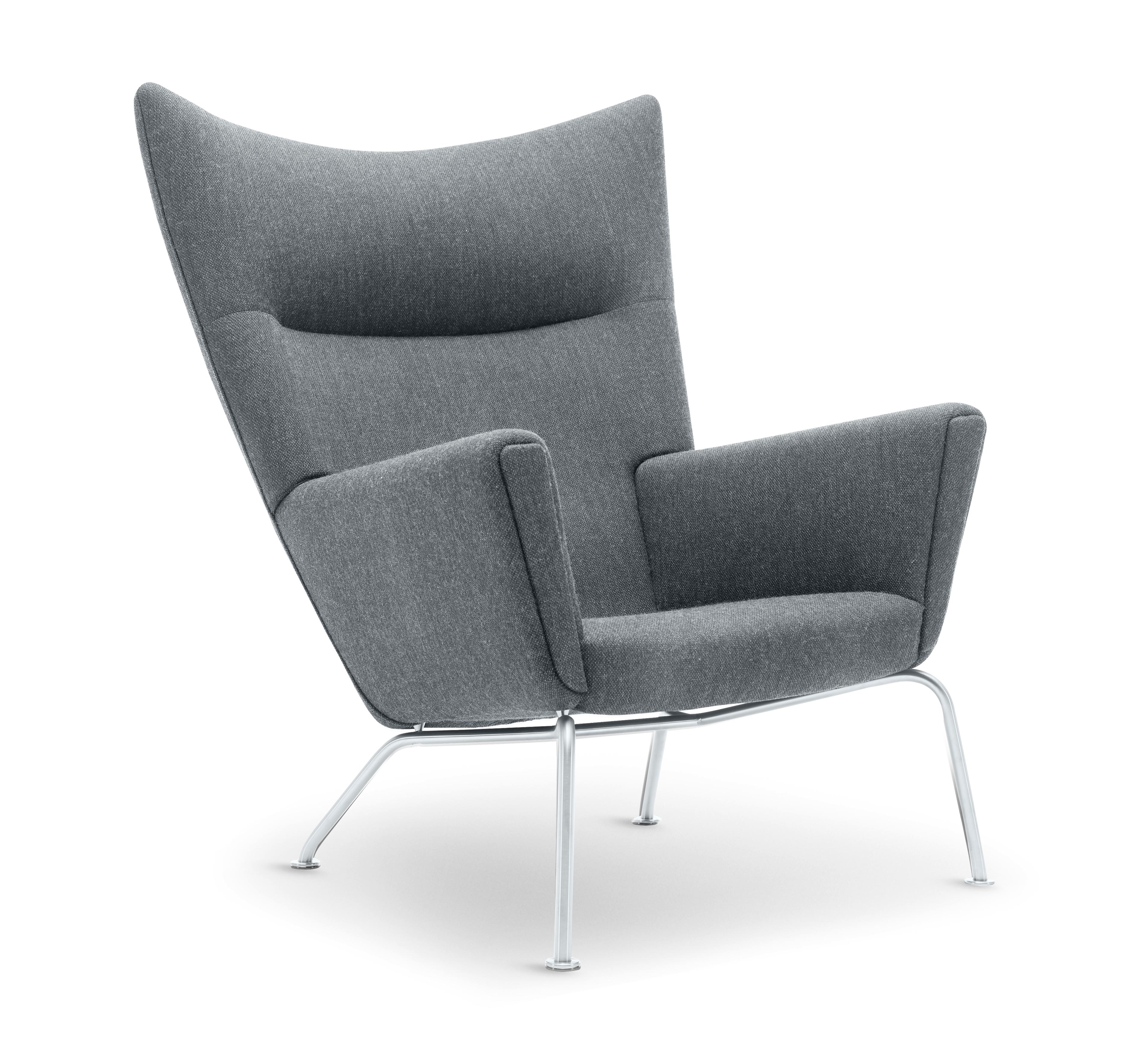 Gray (Kvadrat Fiord 151) CH445 Wing Chair in Fabric with Stainless Steel Base by Hans J. Wegner 2