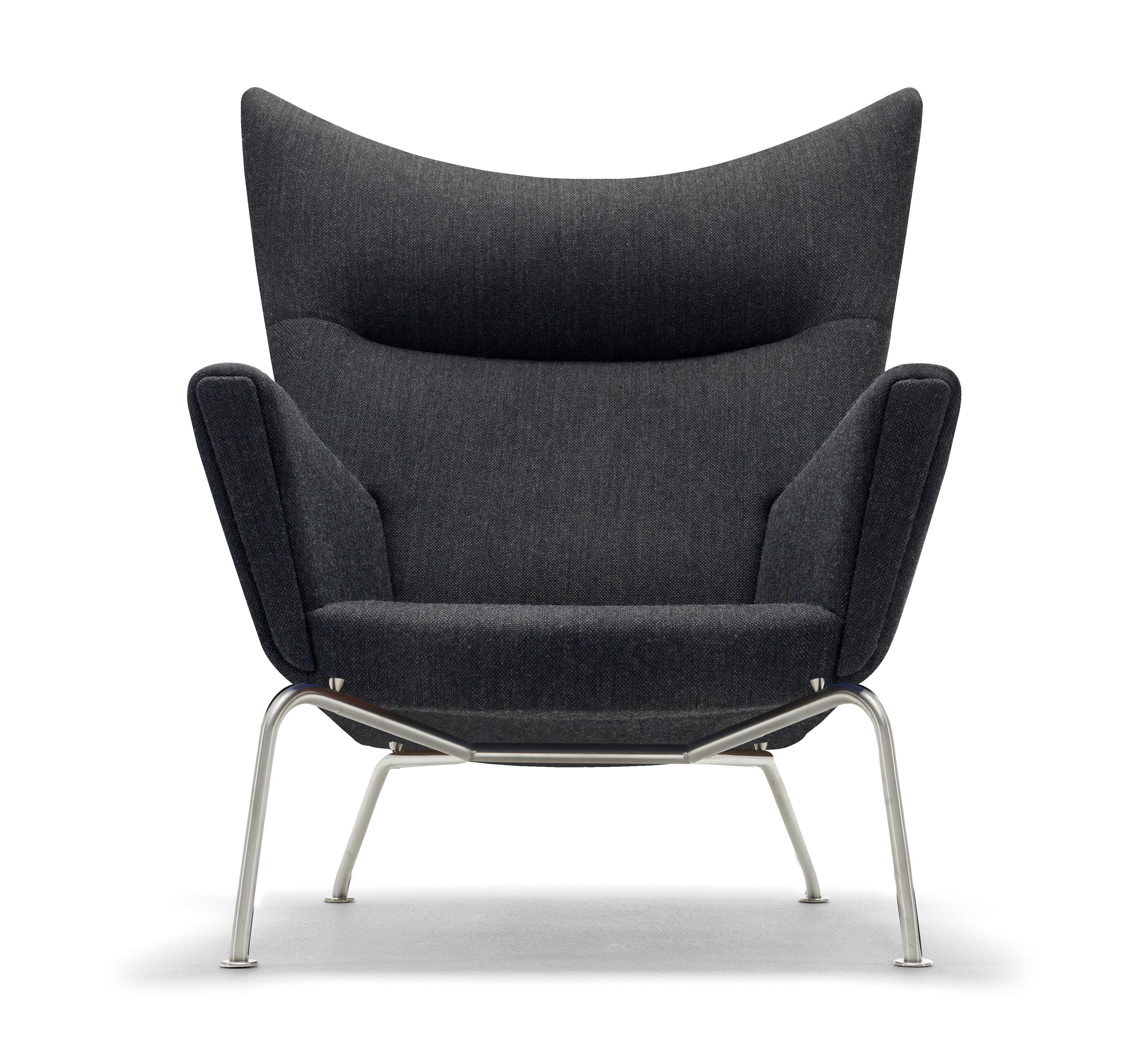 Black (Kvadrat Fiord 191) CH445 Wing Chair in Fabric with Stainless Steel Base by Hans J. Wegner