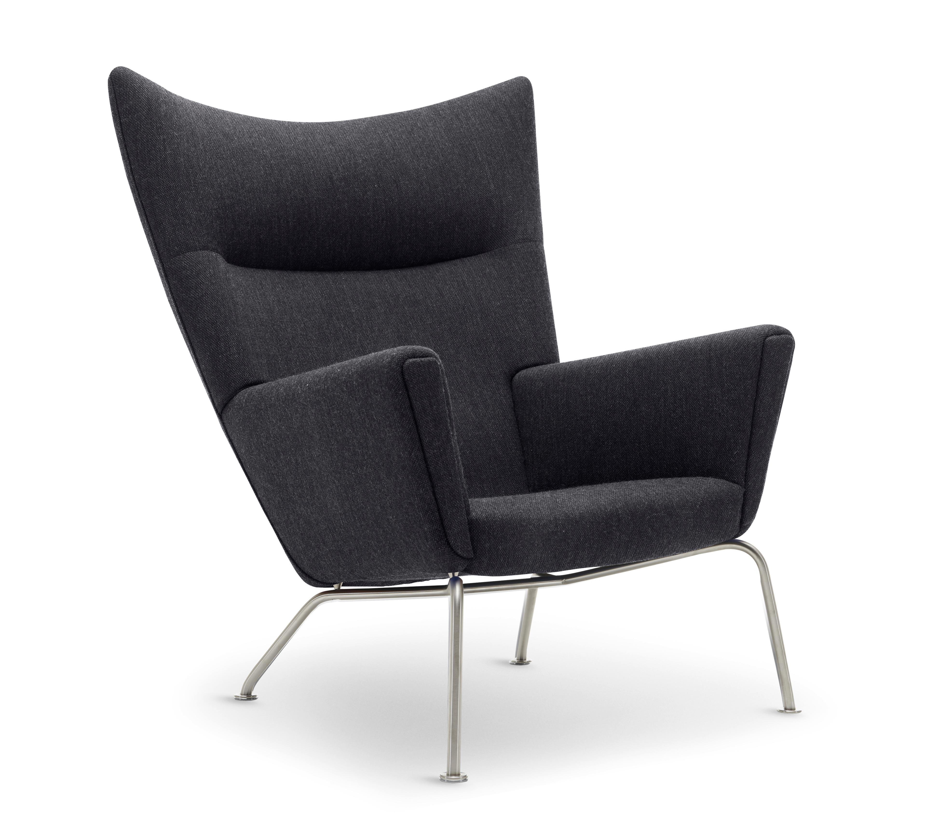 Black (Kvadrat Fiord 191) CH445 Wing Chair in Fabric with Stainless Steel Base by Hans J. Wegner 2