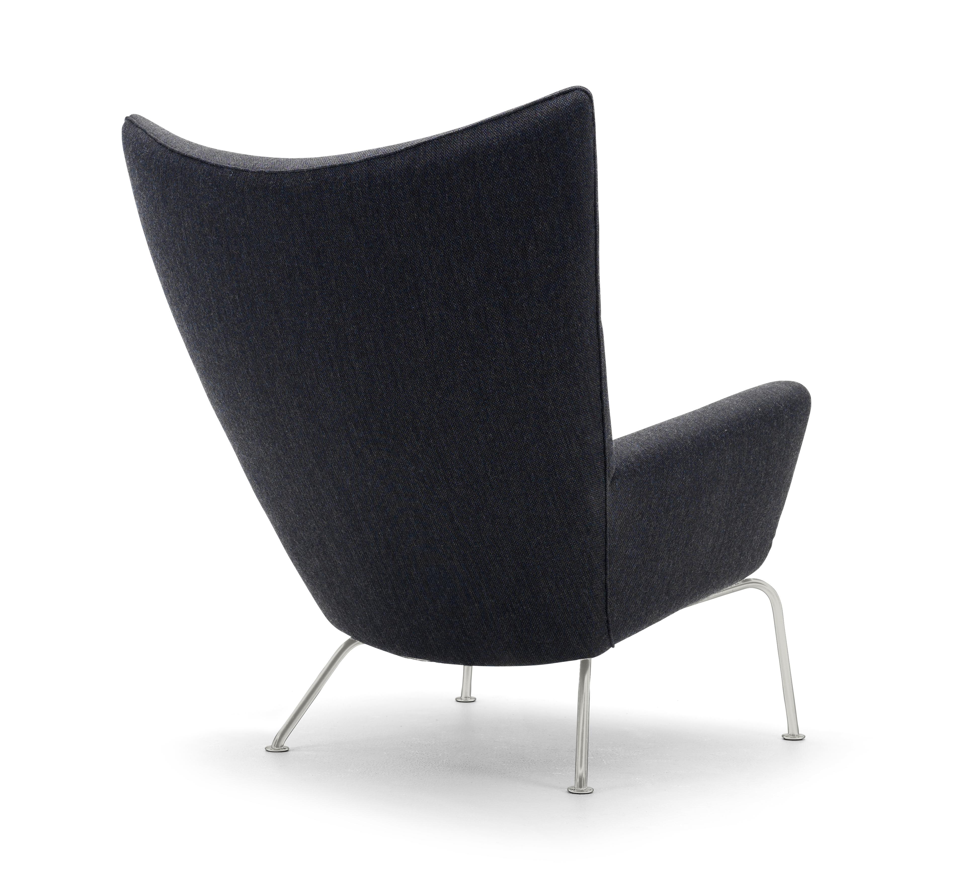 Black (Kvadrat Fiord 191) CH445 Wing Chair in Fabric with Stainless Steel Base by Hans J. Wegner 3