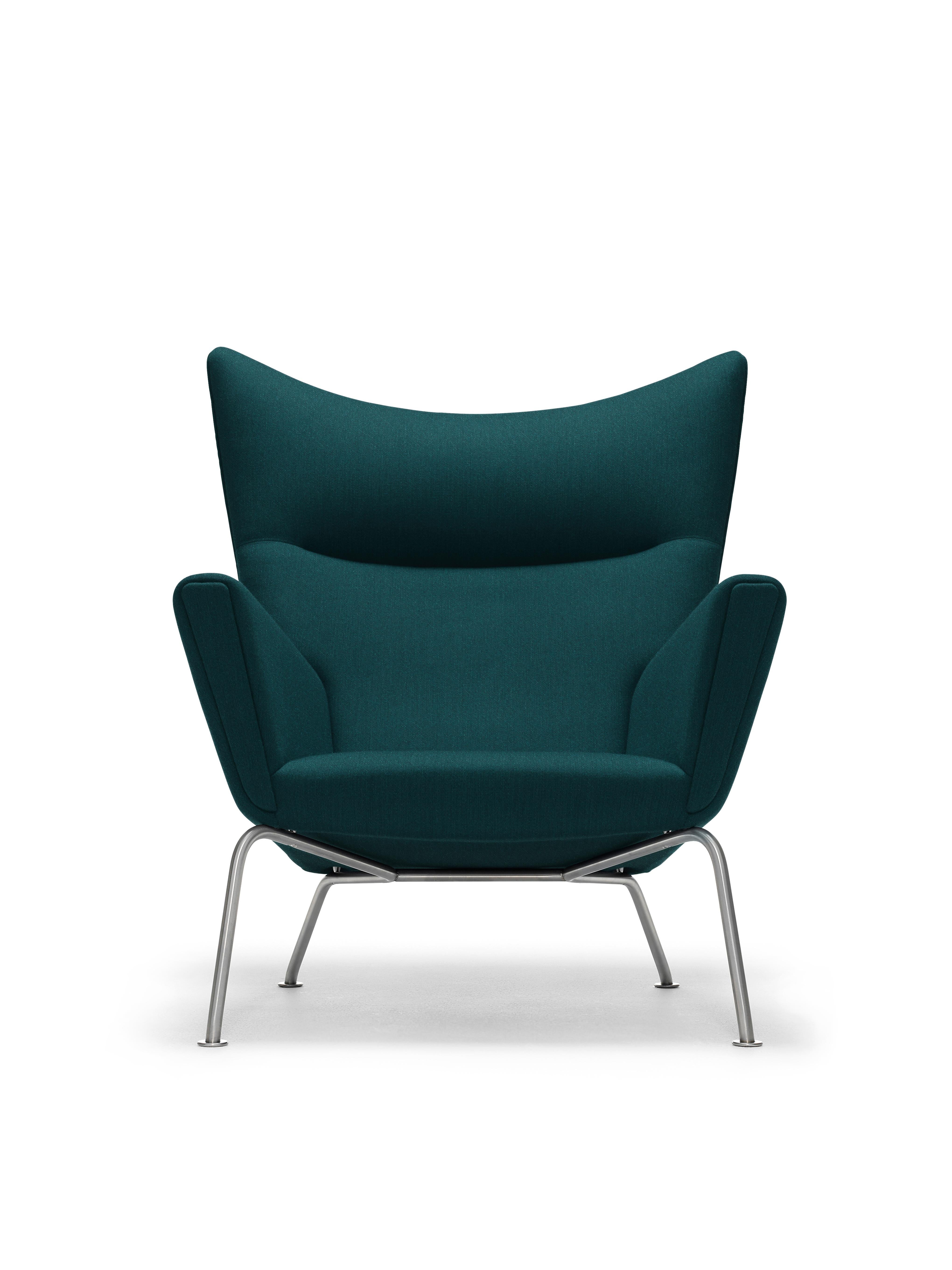 Green (Kvadrat ForestNap 992) CH445 Wing Chair in Fabric with Stainless Steel Base by Hans J. Wegner