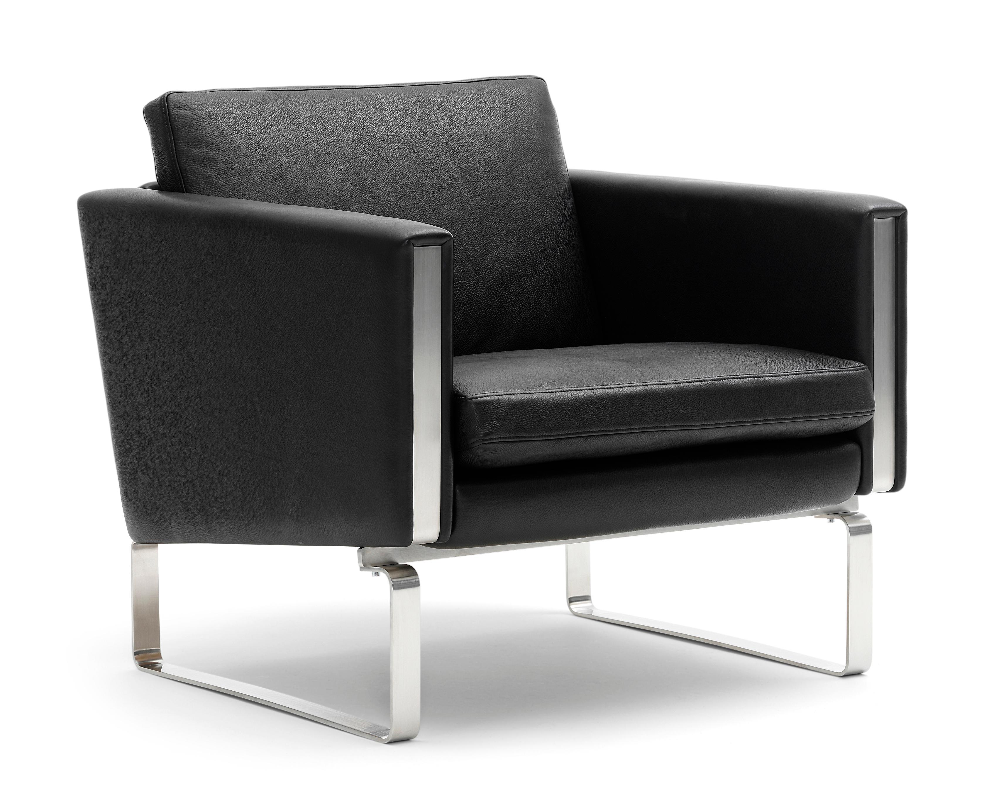 Black (Thor 301) CH101 Chair in Stainless Steel Frame with Leather Seat by Hans J. Wegner 2