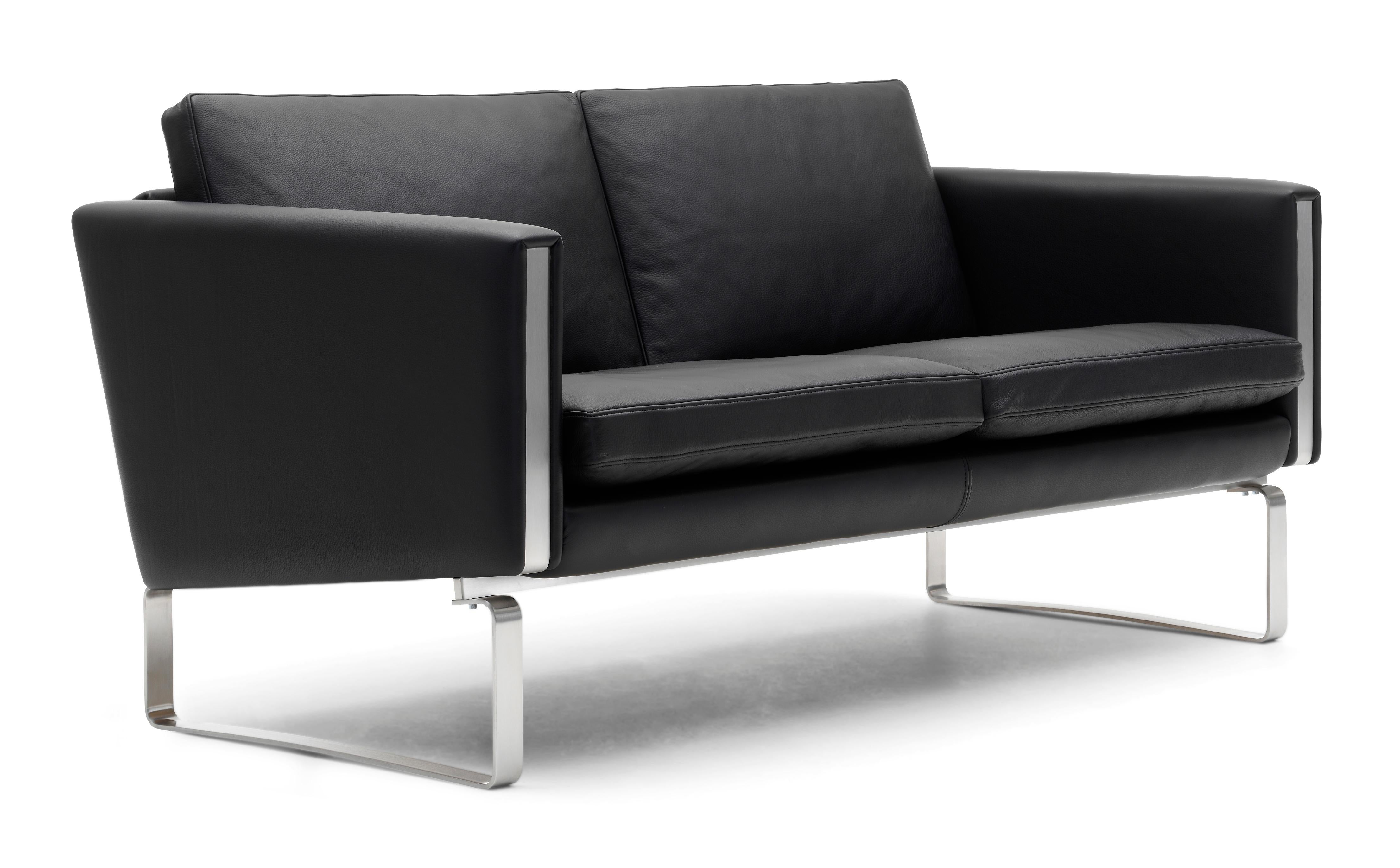 Black (Thor 301) CH102 2-Seat Sofa in Stainless Steel Frame with Leather Seat by Hans J. Wegner 2