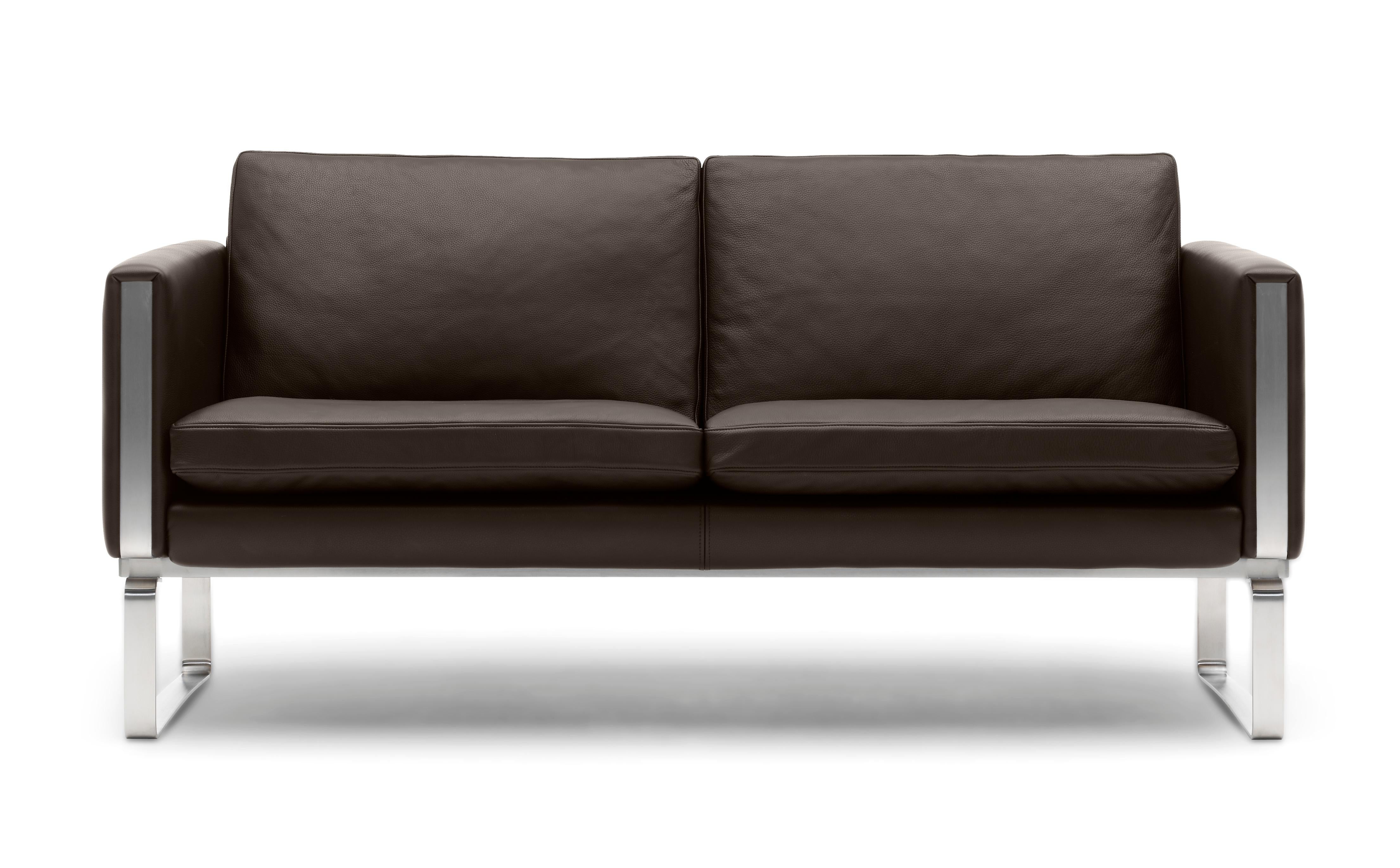 Brown (Thor 306) CH102 2-Seat Sofa in Stainless Steel Frame with Leather Seat by Hans J. Wegner