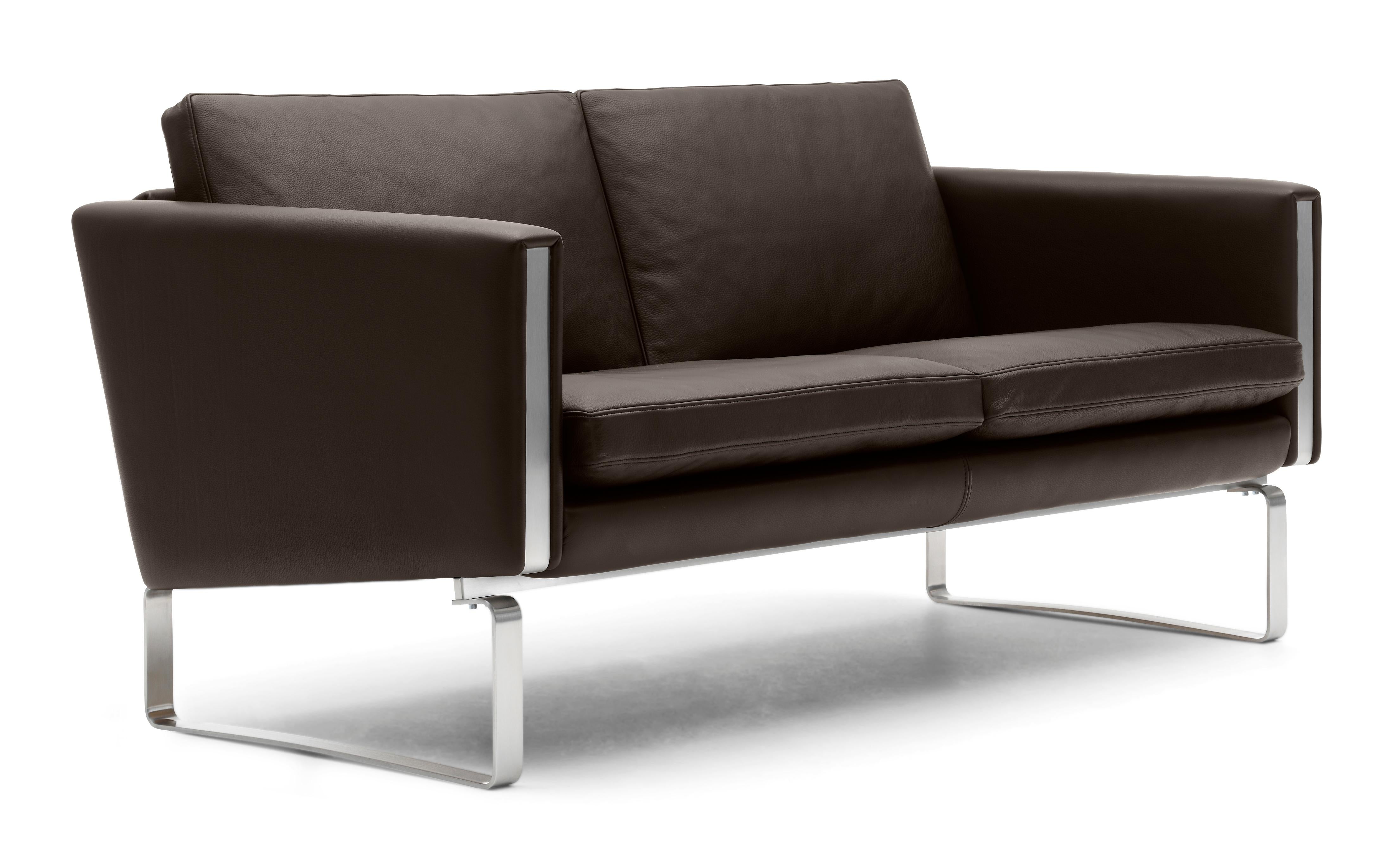 Brown (Thor 306) CH102 2-Seat Sofa in Stainless Steel Frame with Leather Seat by Hans J. Wegner 2