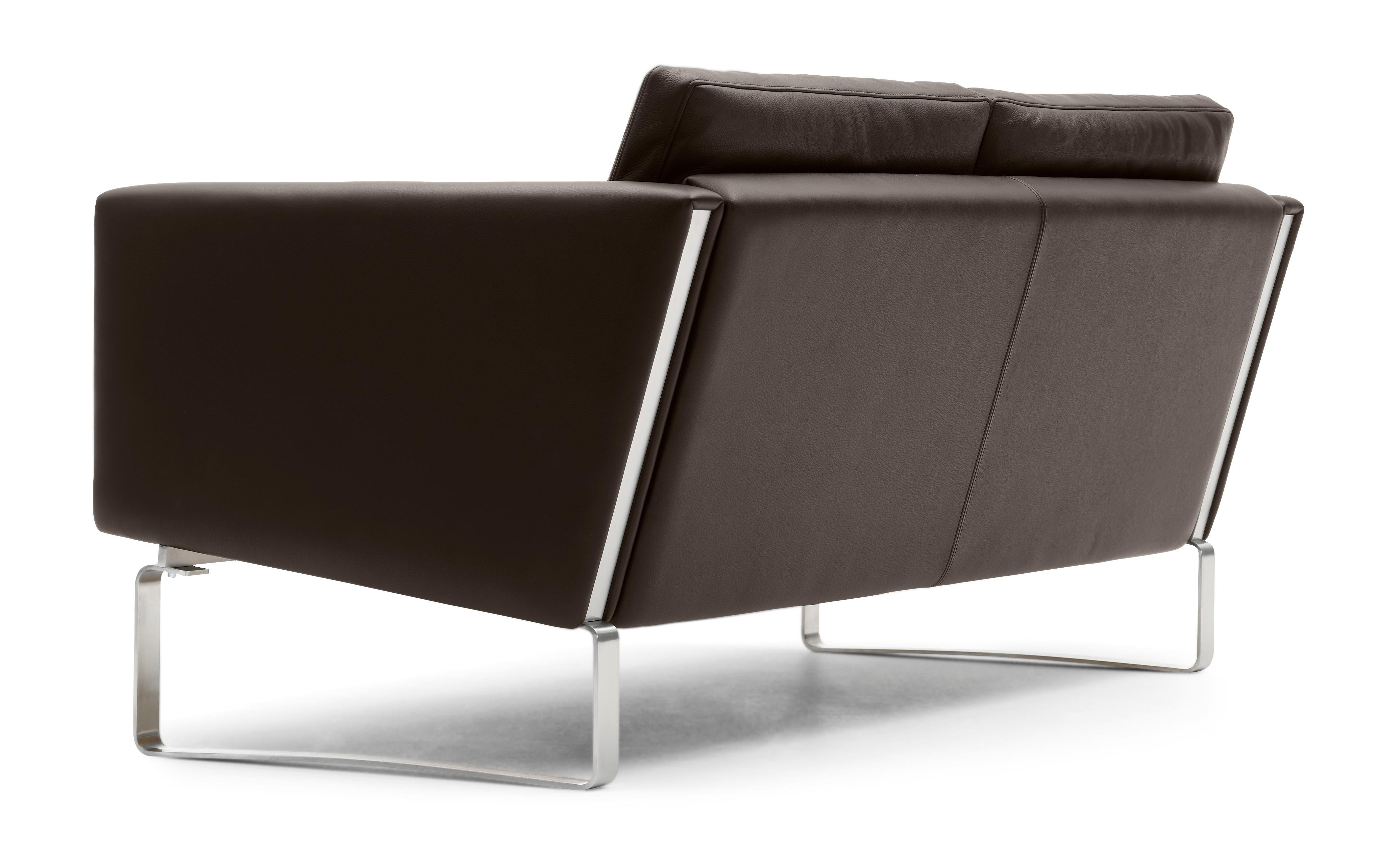 Brown (Thor 306) CH102 2-Seat Sofa in Stainless Steel Frame with Leather Seat by Hans J. Wegner 3