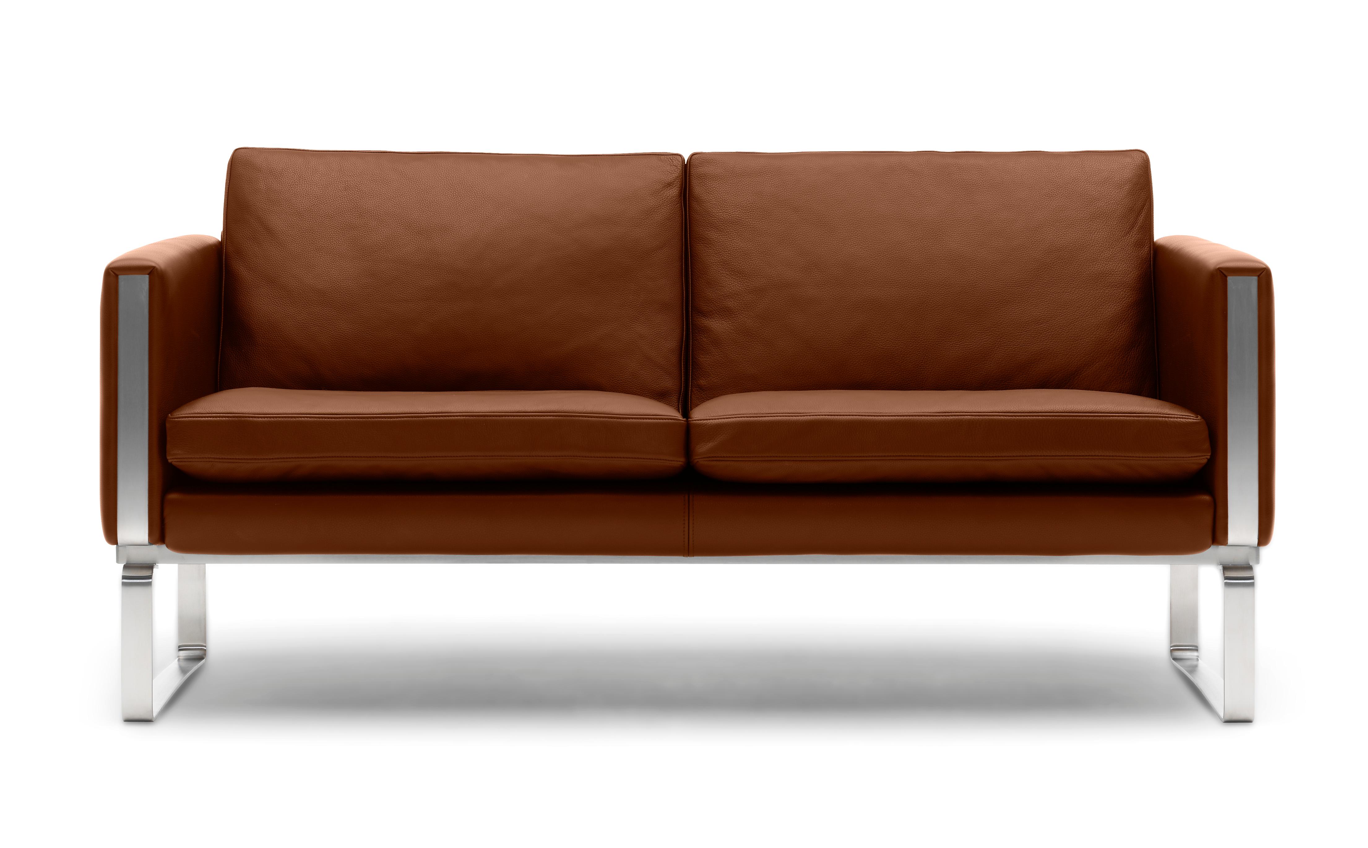 Brown (Thor 307) CH102 2-Seat Sofa in Stainless Steel Frame with Leather Seat by Hans J. Wegner