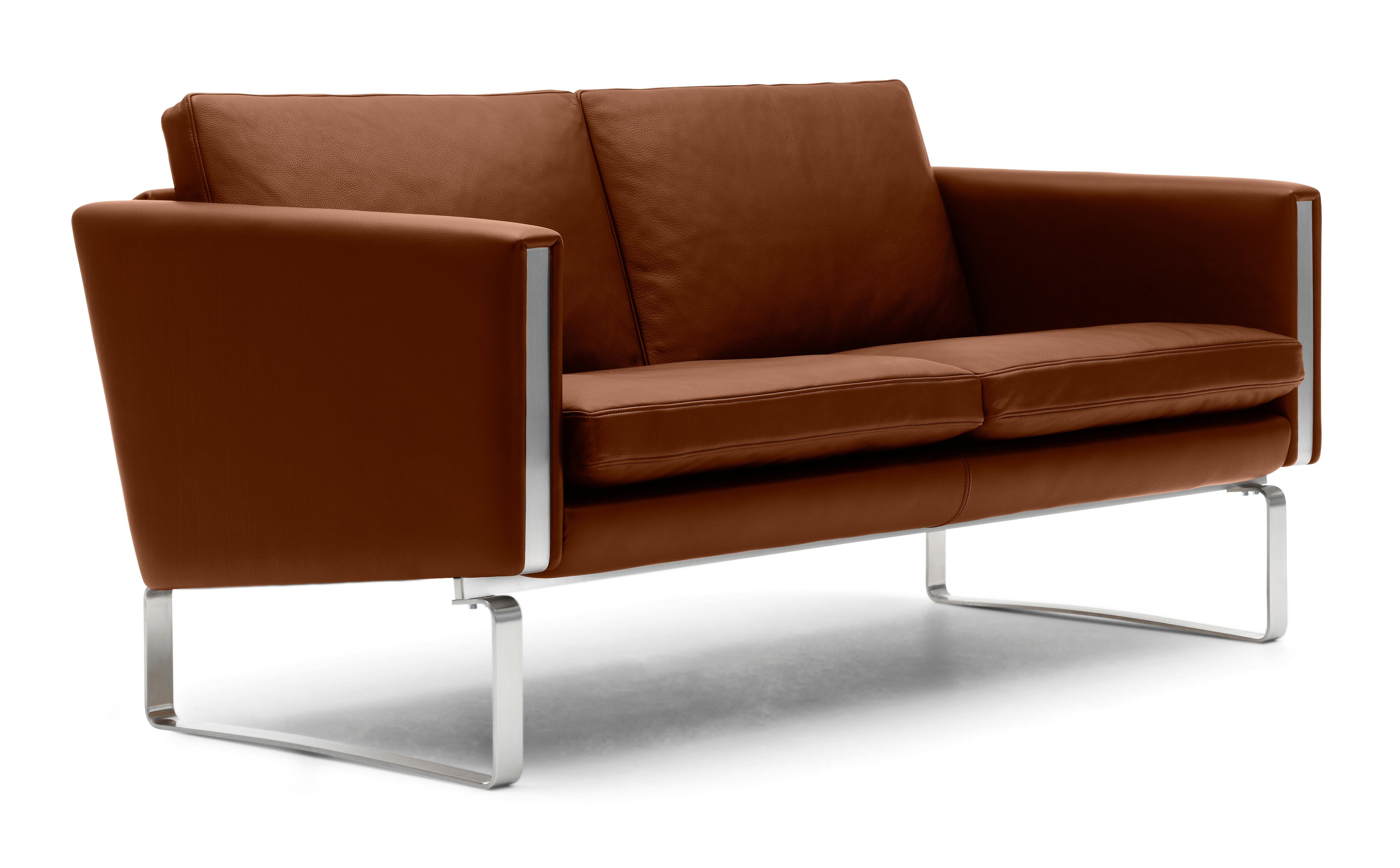 Brown (Thor 307) CH102 2-Seat Sofa in Stainless Steel Frame with Leather Seat by Hans J. Wegner 2
