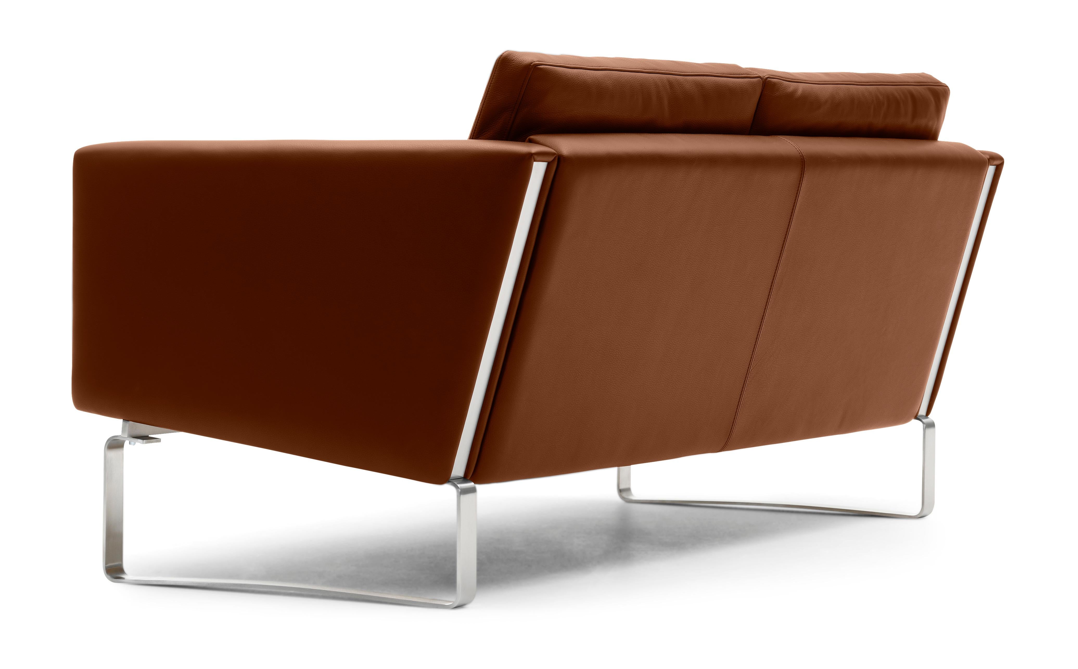 Brown (Thor 307) CH102 2-Seat Sofa in Stainless Steel Frame with Leather Seat by Hans J. Wegner 3