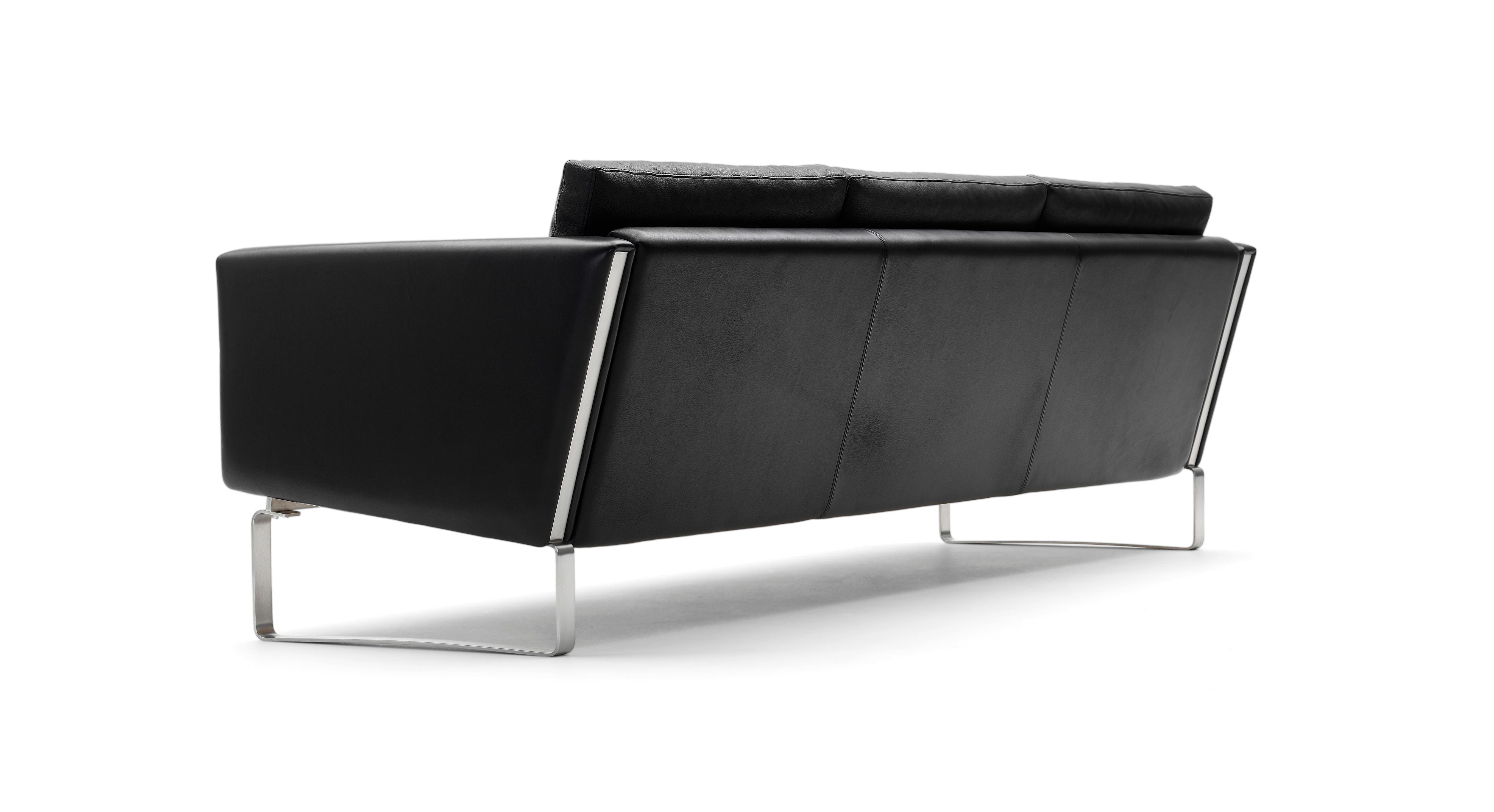 Black (Thor 301) CH103 3-Seat Sofa in Stainless Steel Frame with Leather Seat by Hans J. Wegner 3