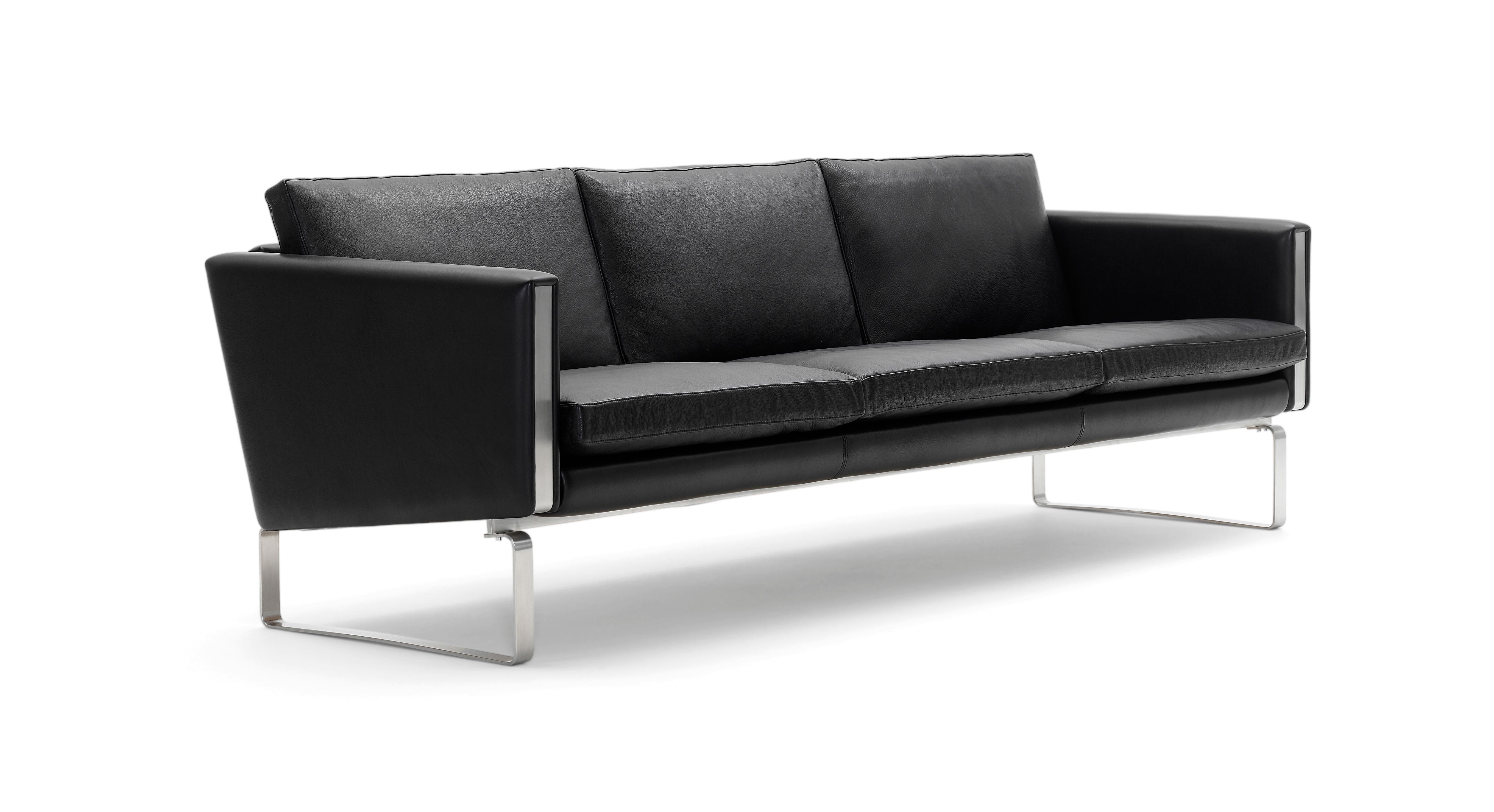 Black (Thor 301) CH103 3-Seat Sofa in Stainless Steel Frame with Leather Seat by Hans J. Wegner 2