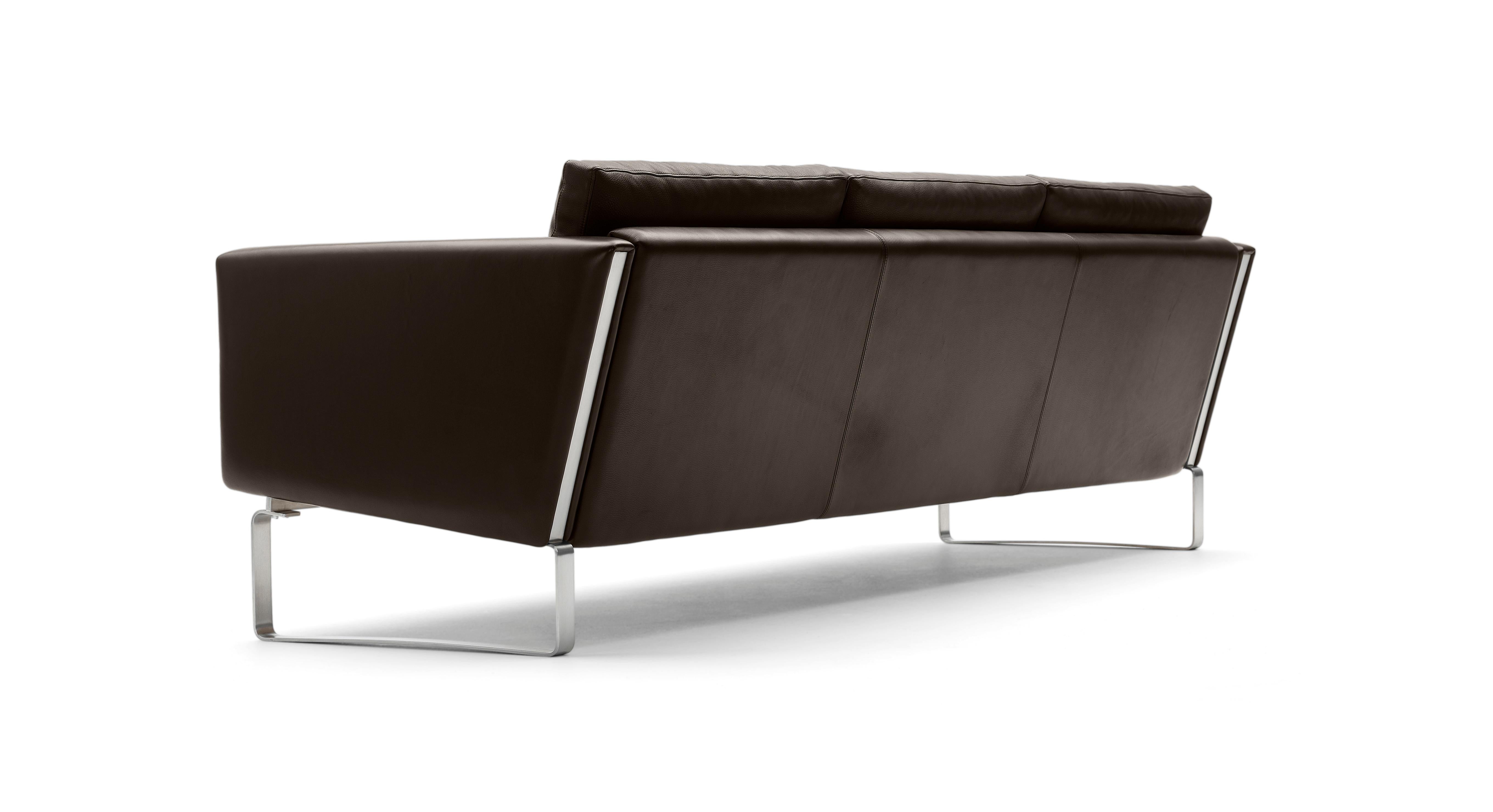 Brown (Thor 306) CH103 3-Seat Sofa in Stainless Steel Frame with Leather Seat by Hans J. Wegner 3