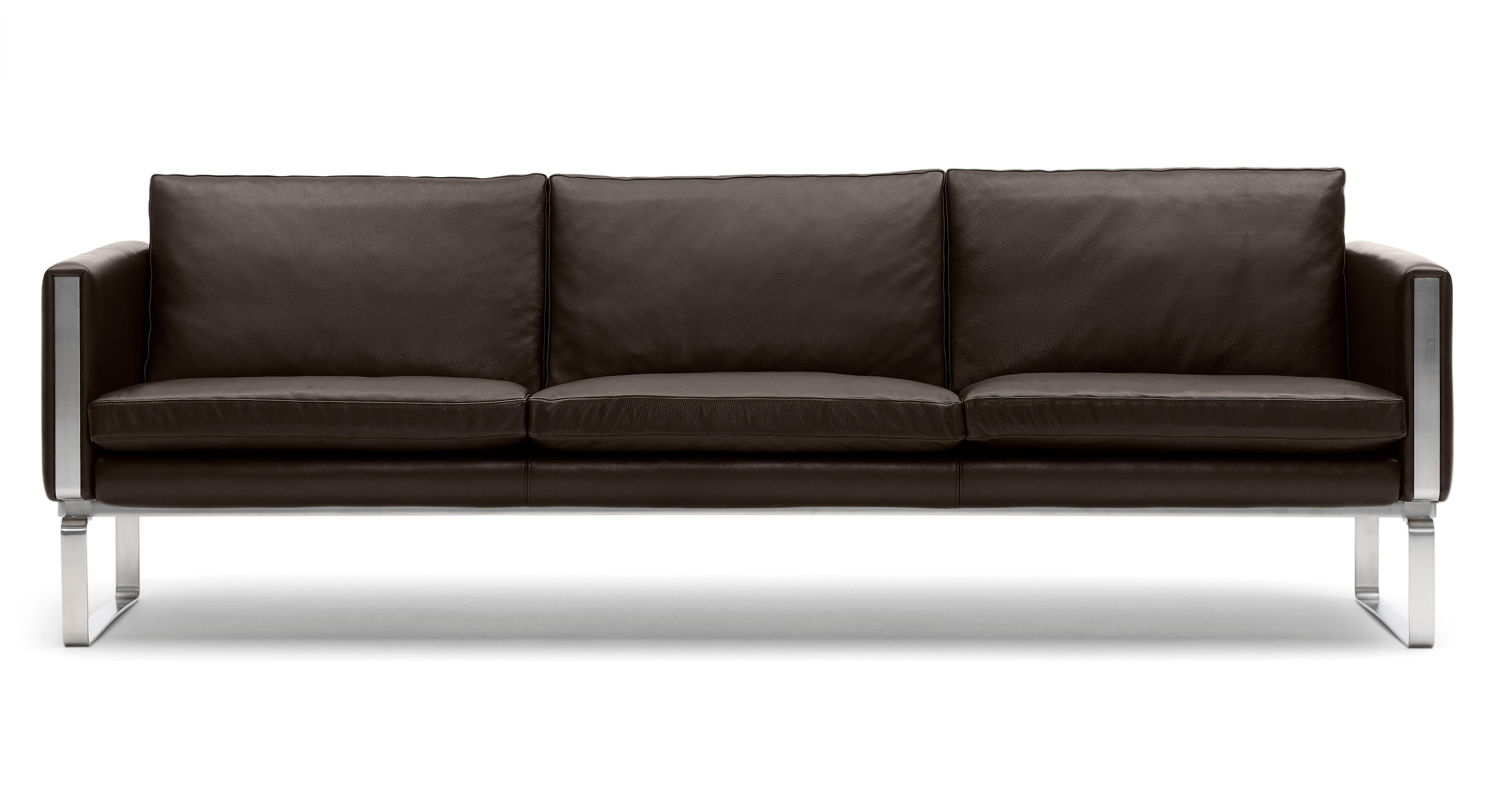 Brown (Thor 306) CH103 3-Seat Sofa in Stainless Steel Frame with Leather Seat by Hans J. Wegner
