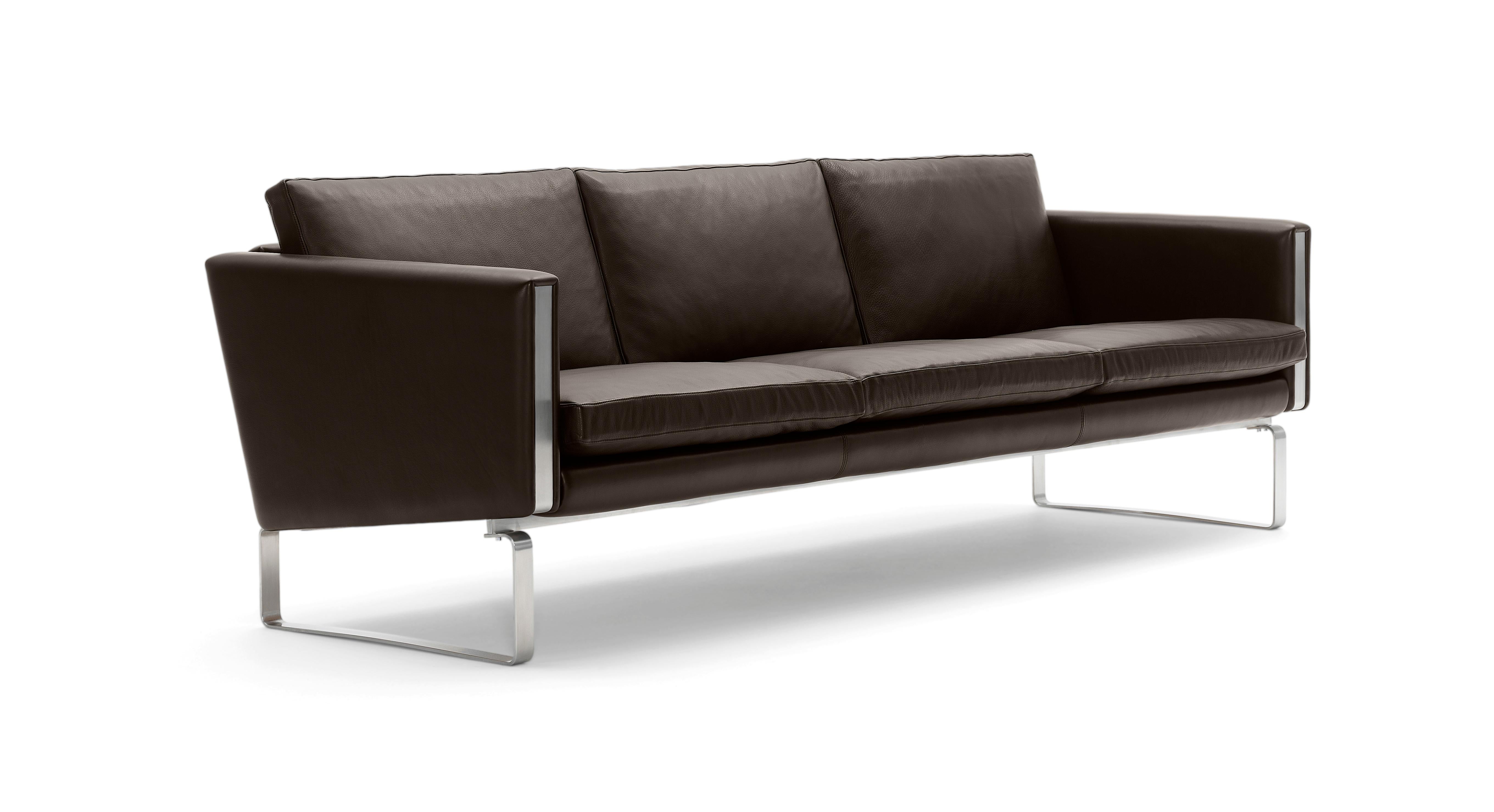 Brown (Thor 306) CH103 3-Seat Sofa in Stainless Steel Frame with Leather Seat by Hans J. Wegner 2