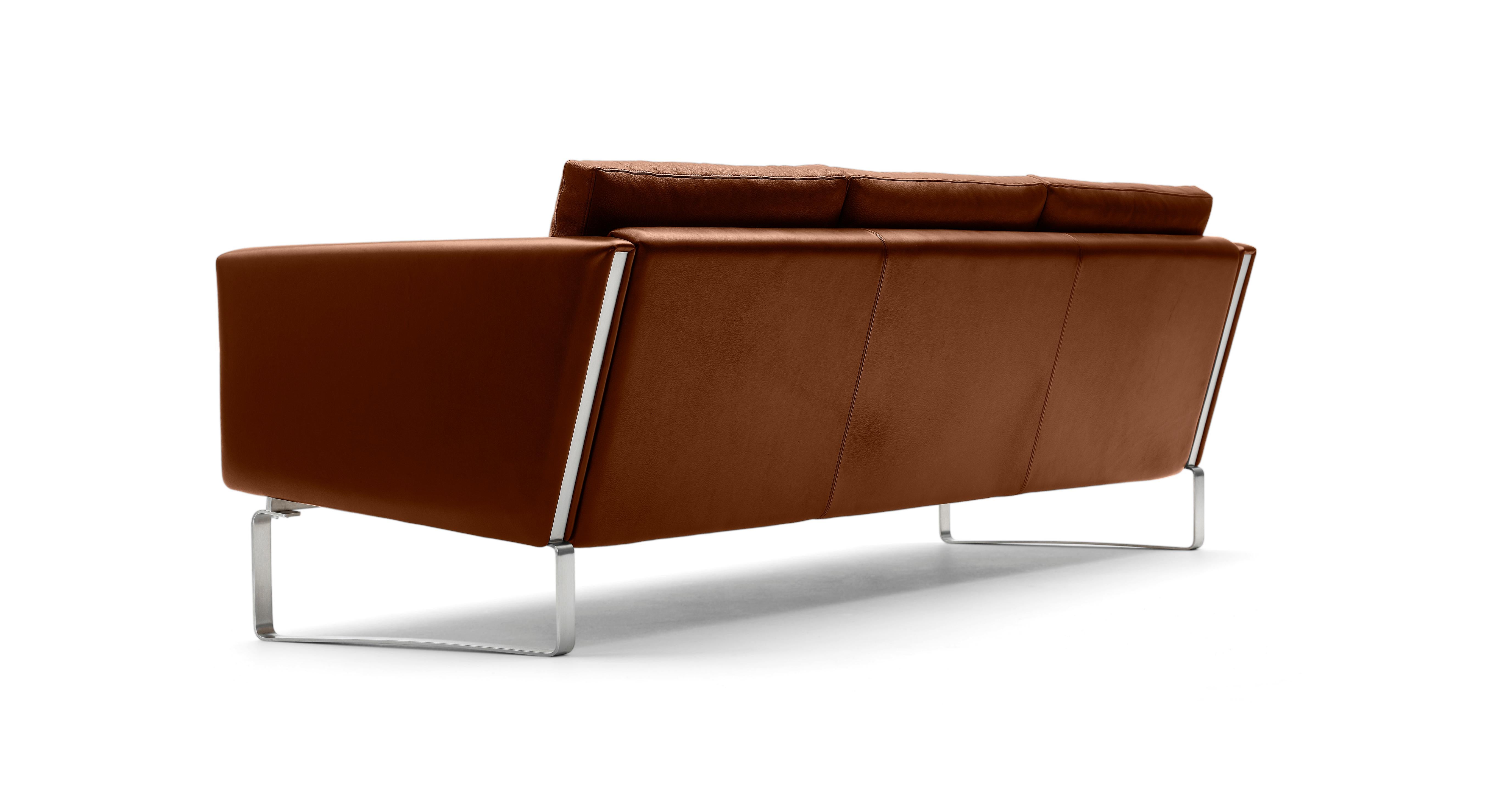 Brown (Thor 307) CH103 3-Seat Sofa in Stainless Steel Frame with Leather Seat by Hans J. Wegner 3