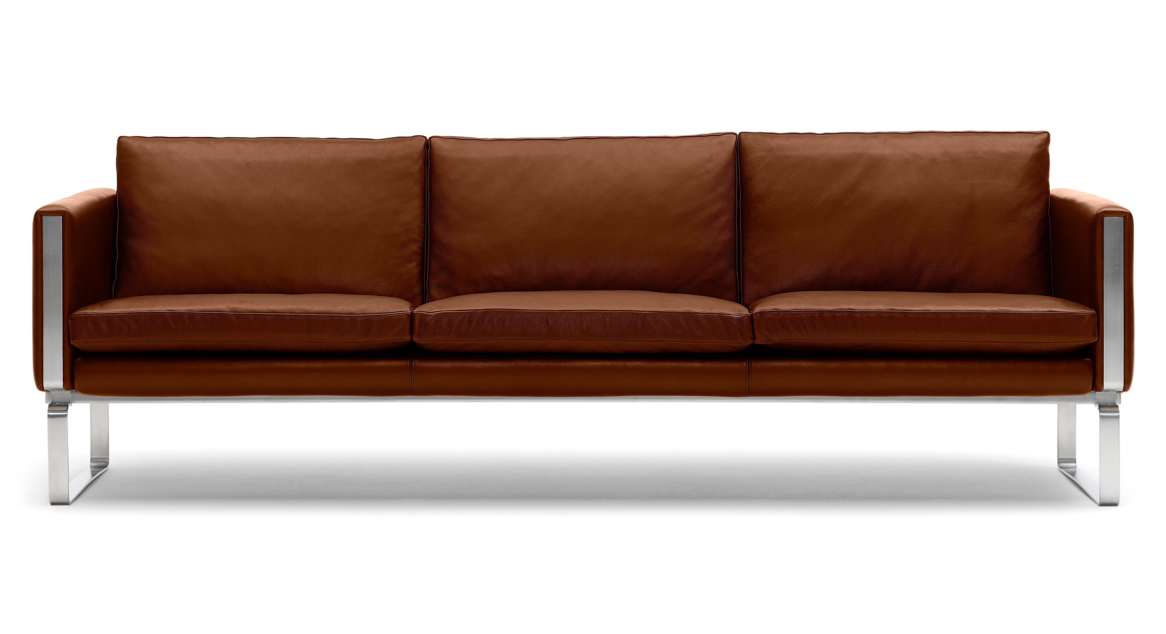 Brown (Thor 307) CH103 3-Seat Sofa in Stainless Steel Frame with Leather Seat by Hans J. Wegner