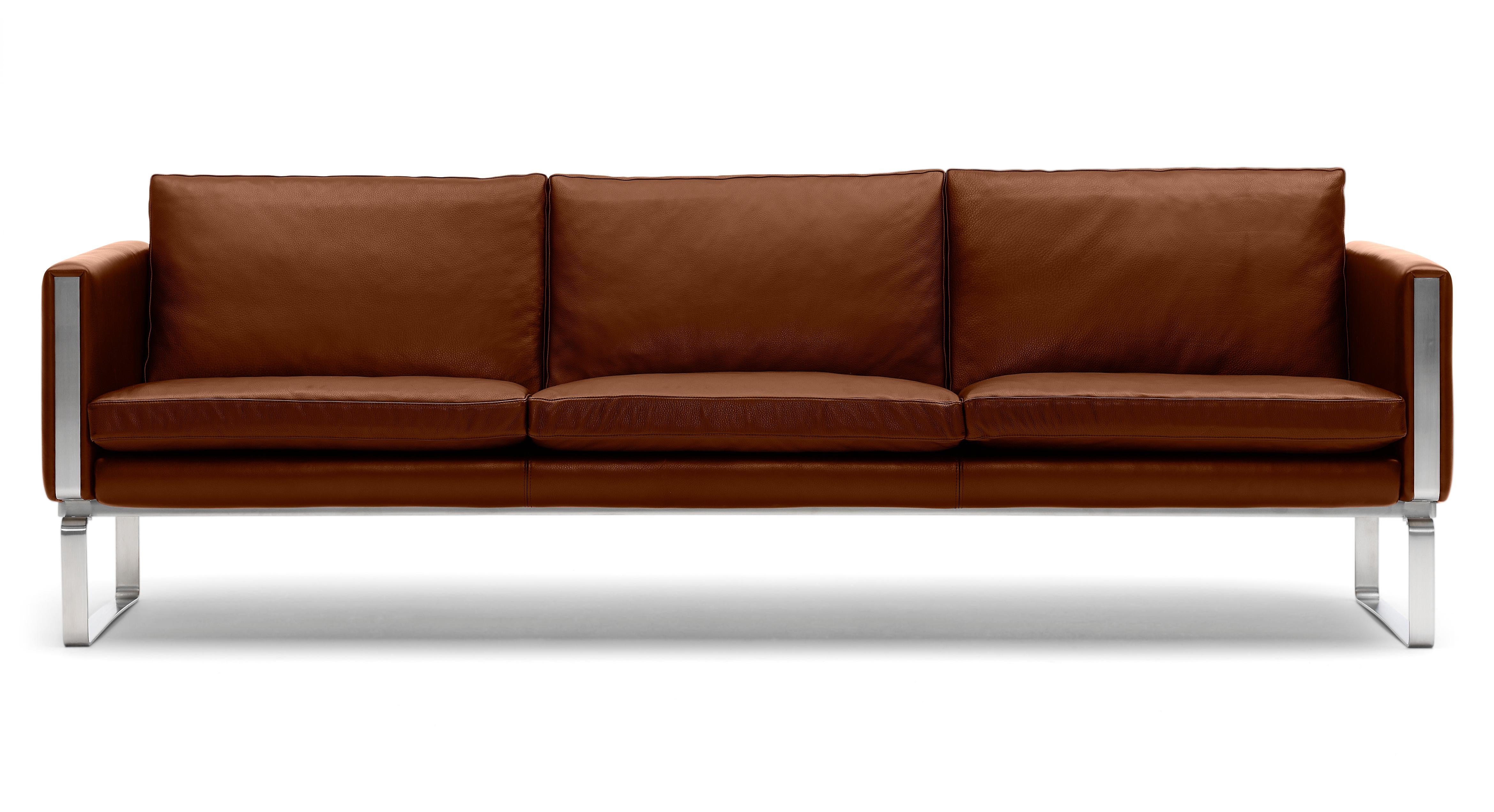 Brown (Thor 307) CH104 4-Seat Sofa in Stainless Steel Frame with Leather Seat by Hans J. Wegner