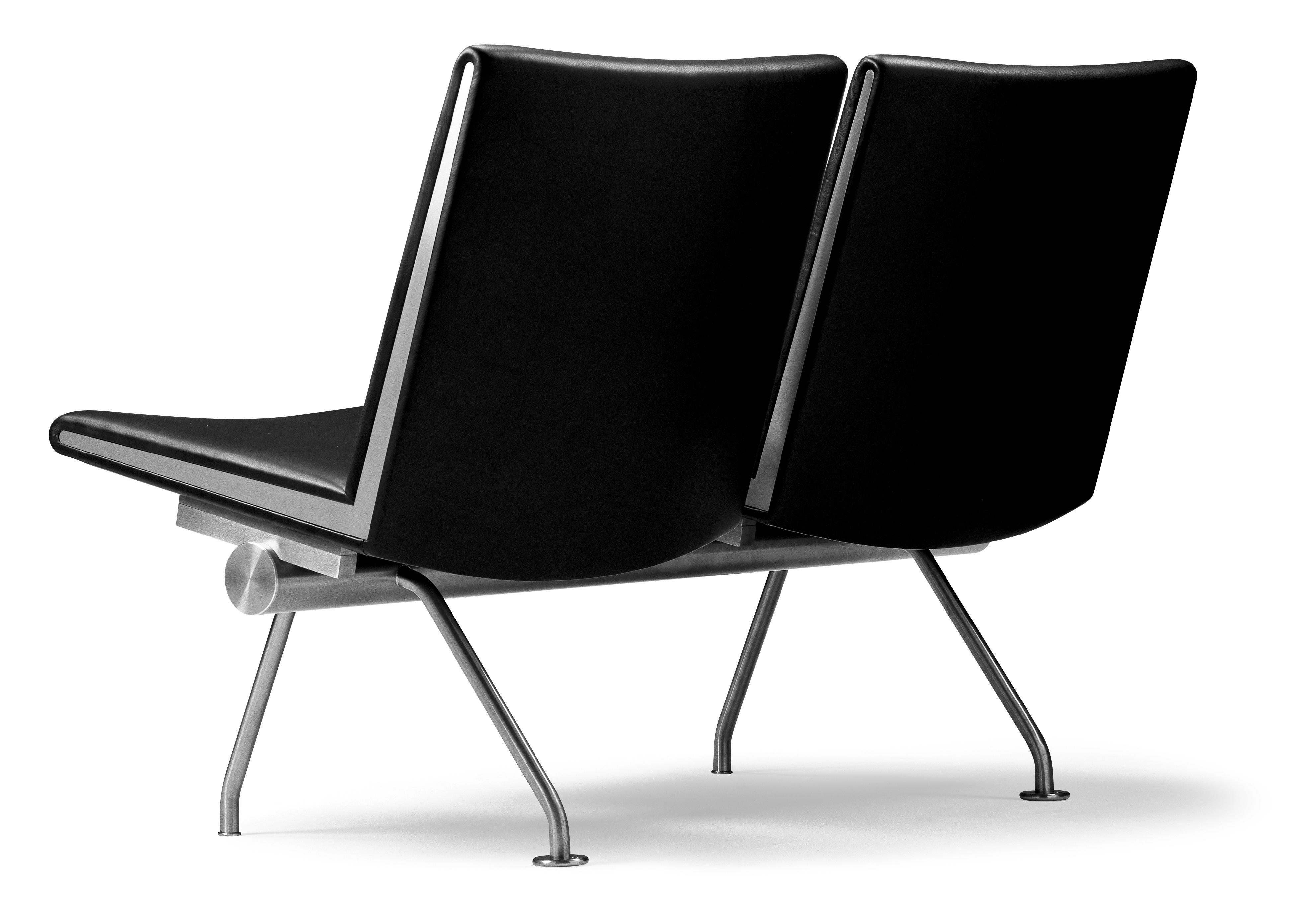 Black (Thor 301) CH402 Kastrup Sofa in Stainless Steel with Leather Seat by Hans J. Wegner 2