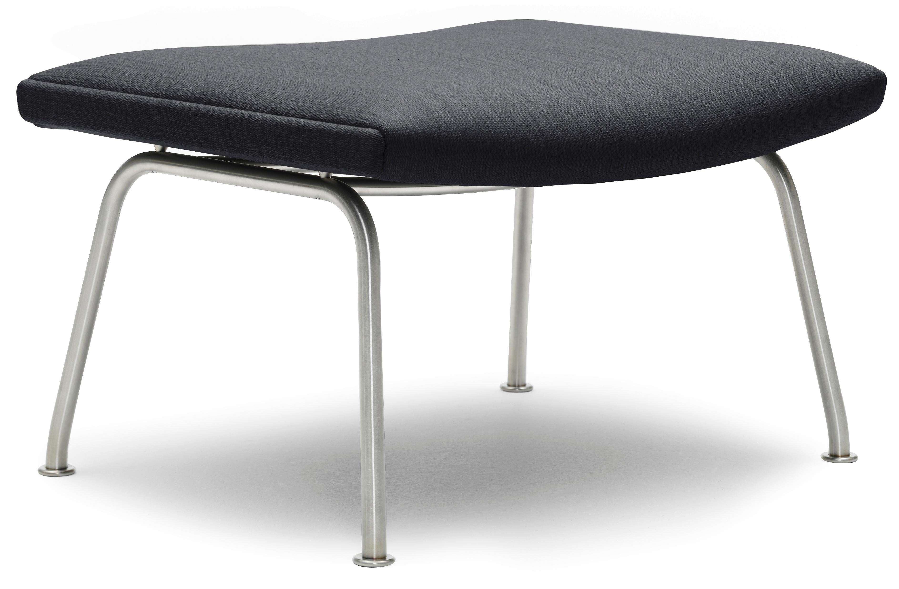 Black (Kvadrat Fiord 191) CH446 Footrest in Stainless Steel with Fabric Seat by Hans J. Wegner