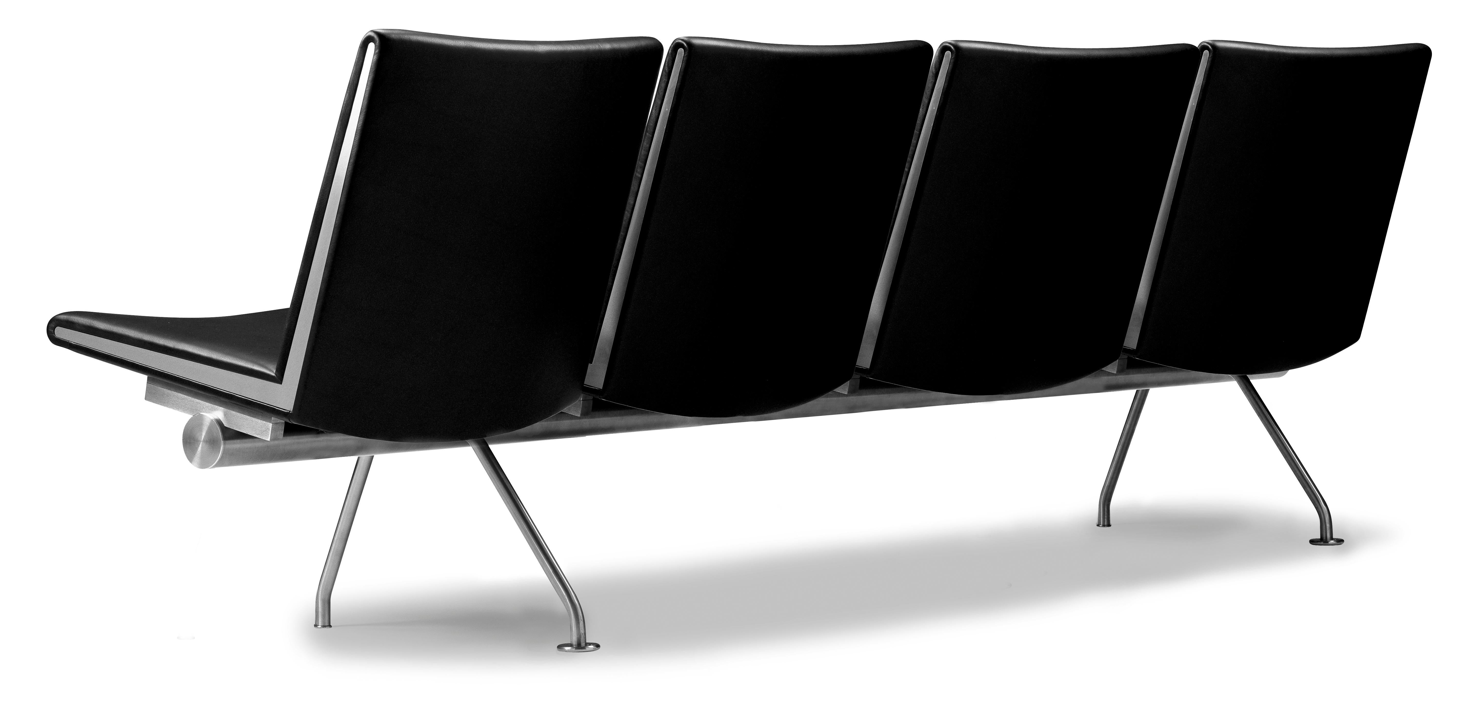 Black (Thor 301) CH404 4-Seat Kastrup Sofa in Stainless Steel with Leather Seat by Hans J. Wegner 2