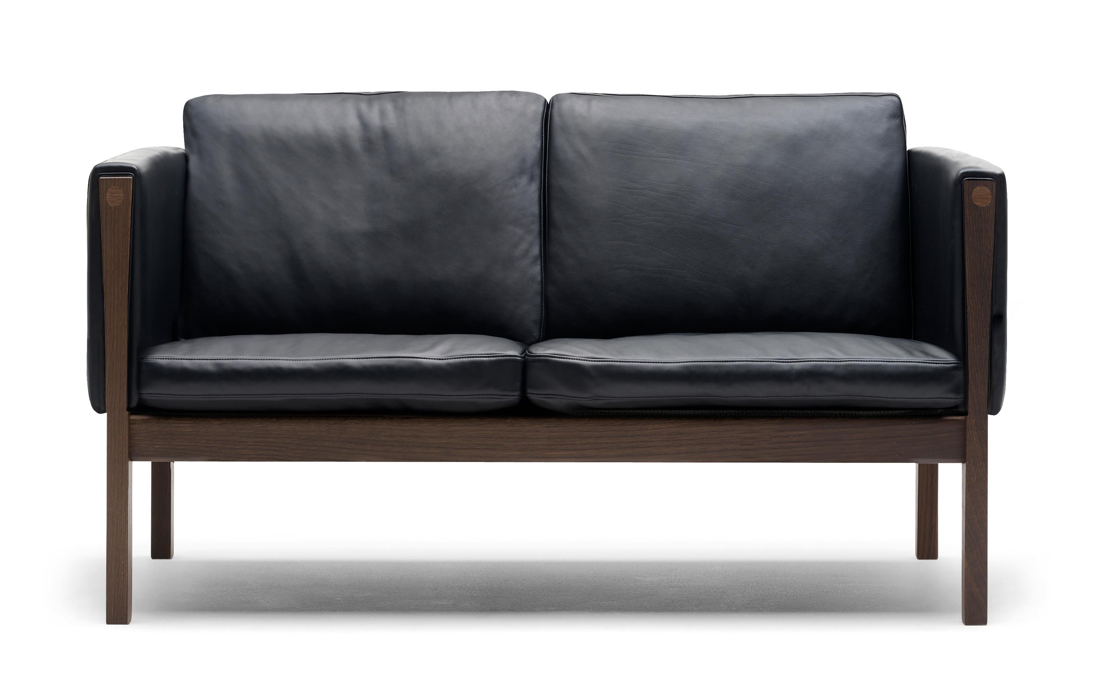 For Sale: Black (Sif 98) CH162 Sofa in Walnut Oil Frame with Leather Upholstery by Hans J. Wegner