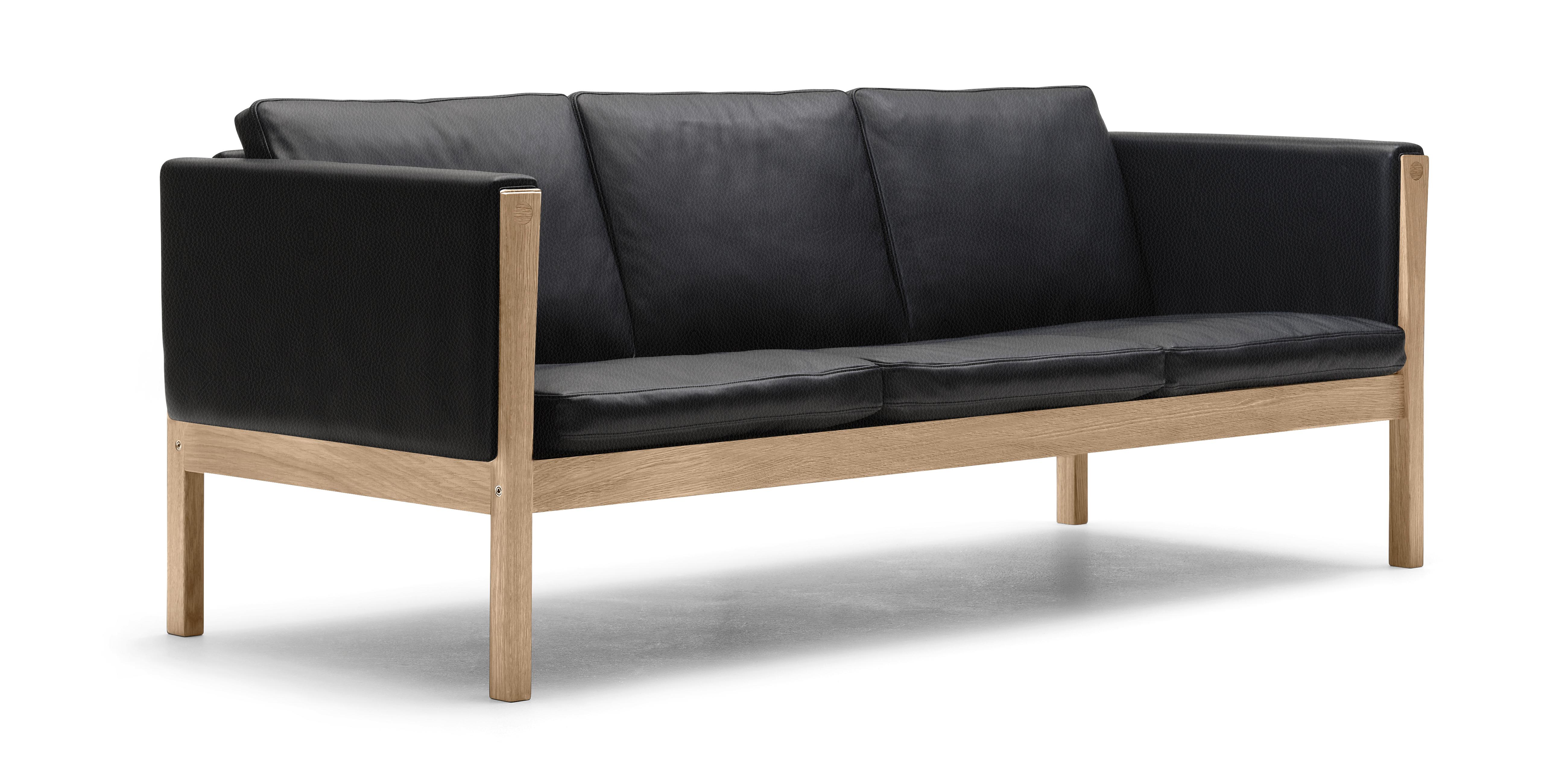 Black (Thor 301) CH163 Sofa in Oiled Oak Frame with Leather Upholstery by Hans J. Wegner 2