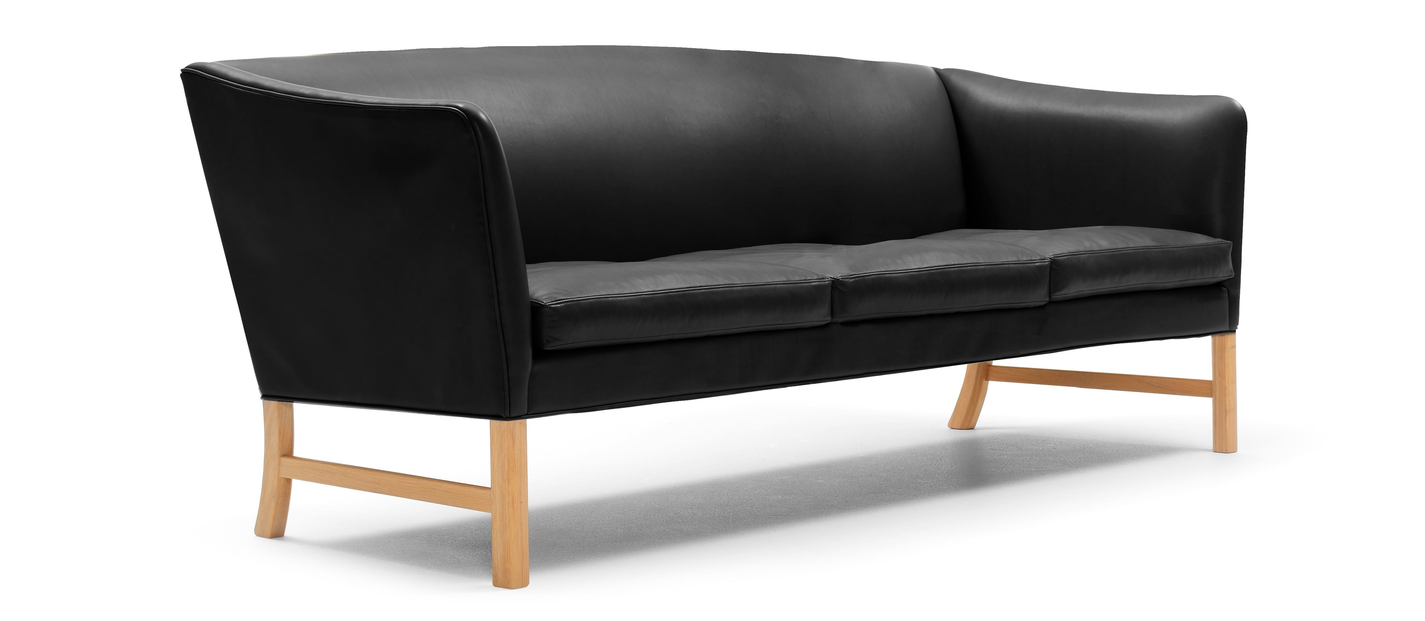 Black (Thor 301) OW603 Sofa in Oak Oil with Leather Seat by Ole Wanscher 2