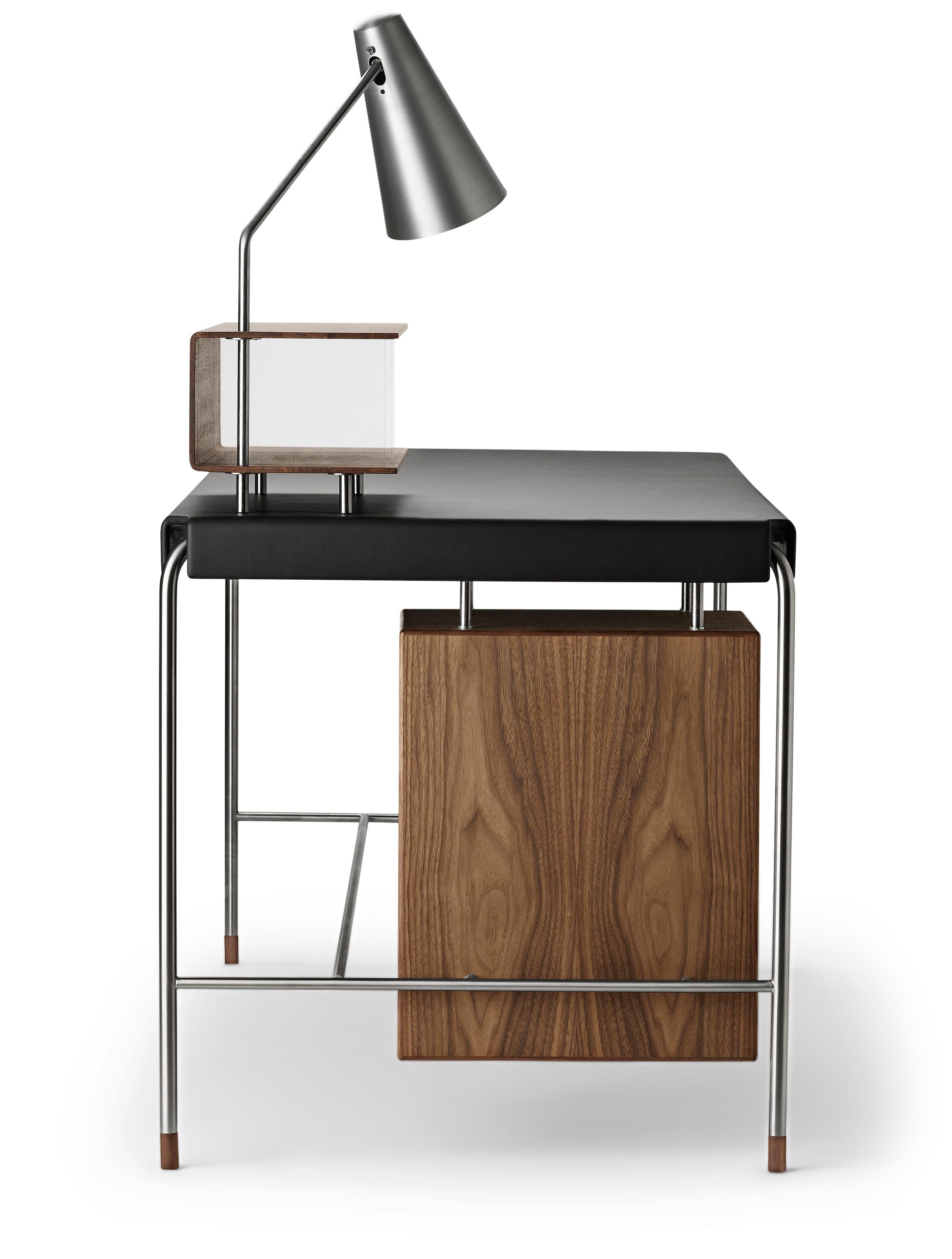 Black (Freja 2002) AJ52 Large Society Table & Lamp Module in Walnut Oil by Arne Jacobsen 2