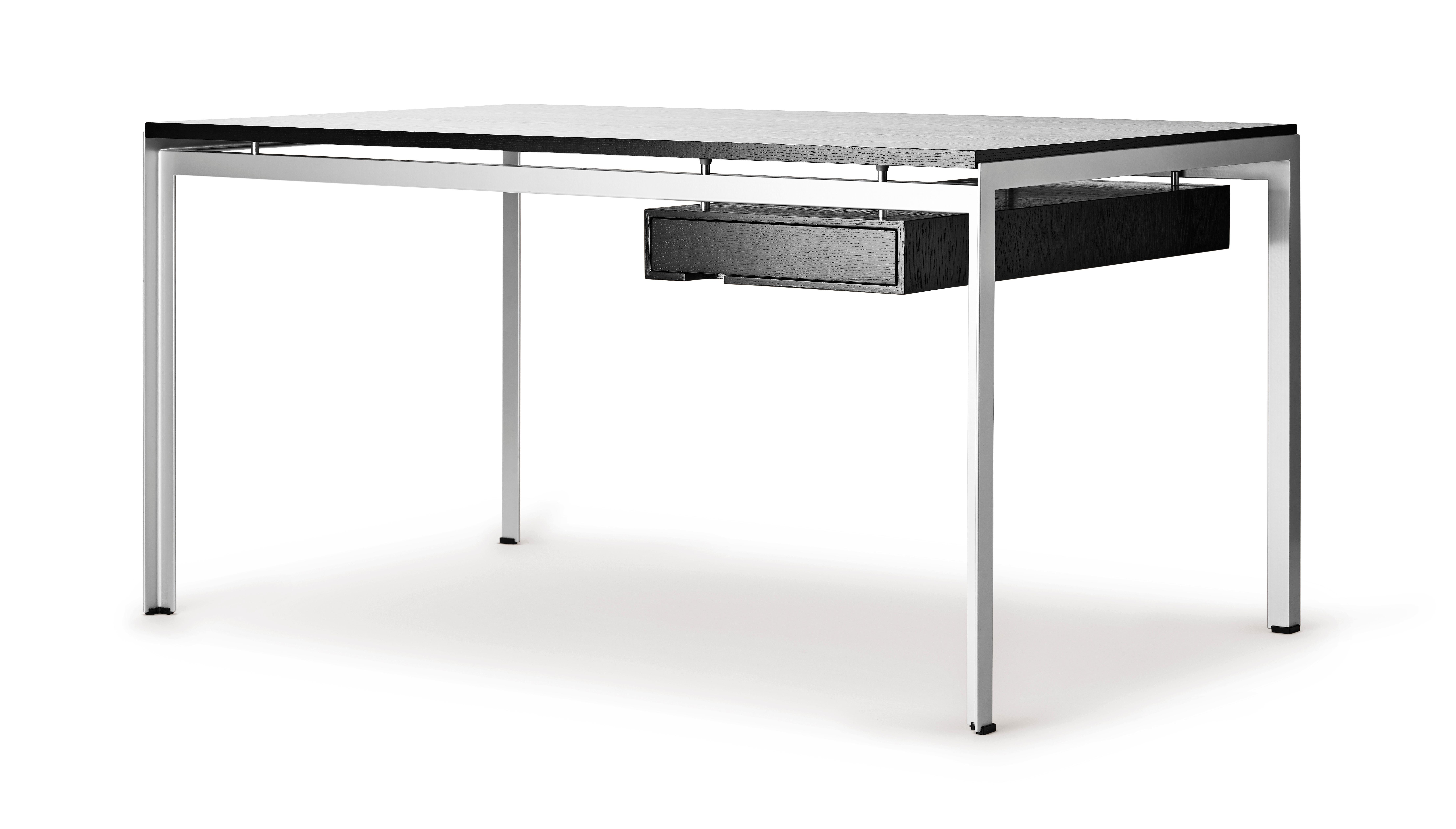 Black (Oak Painted blacks9000-N) PK52A Student Desk in Wood Finishes with Gray Steel Base by Poul Kjærholm 2