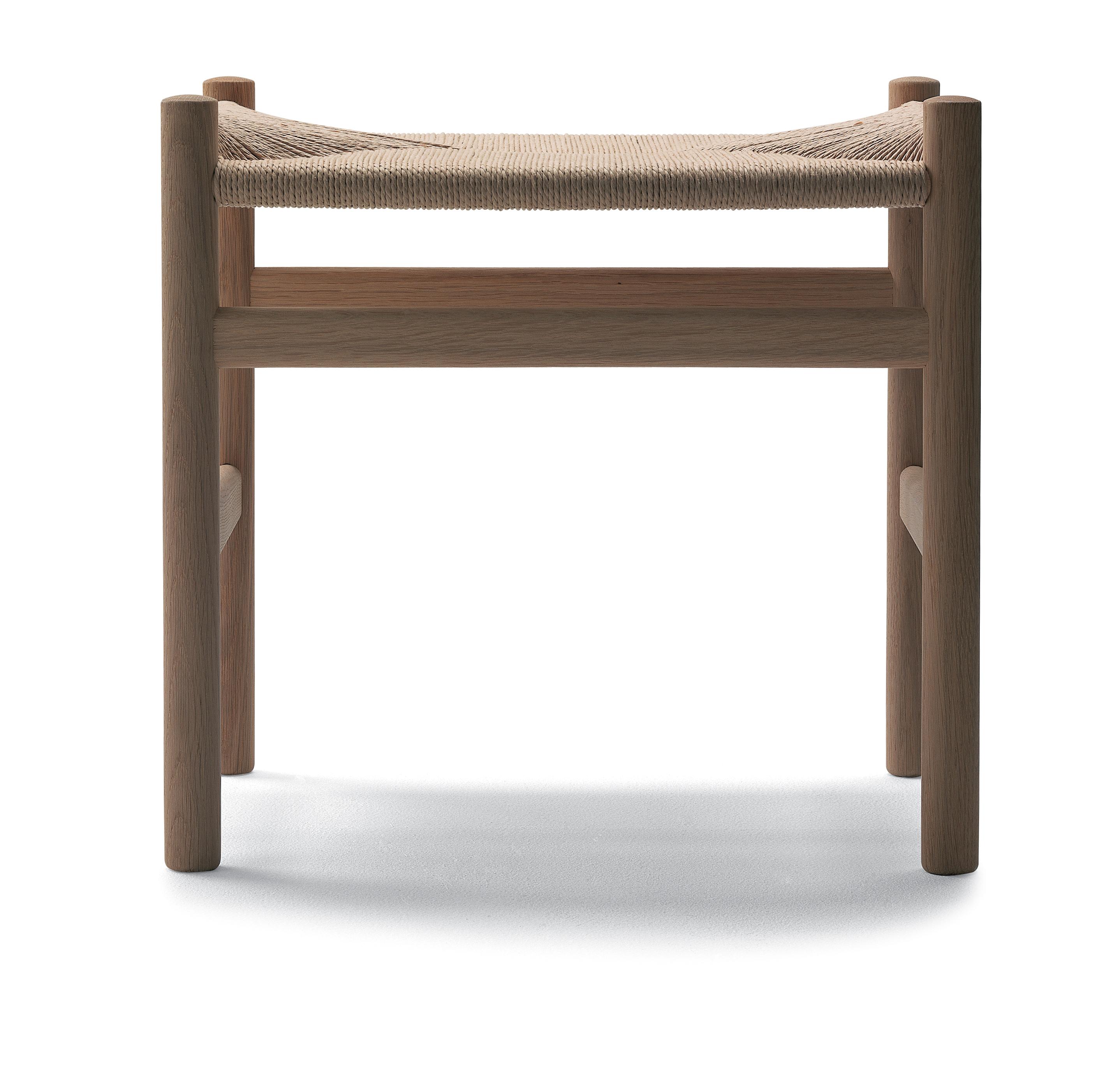 Beige (Oak White Oil) CH53 Foot Stool in Wood with Natural Papercord Seat by Hans J. Wegner