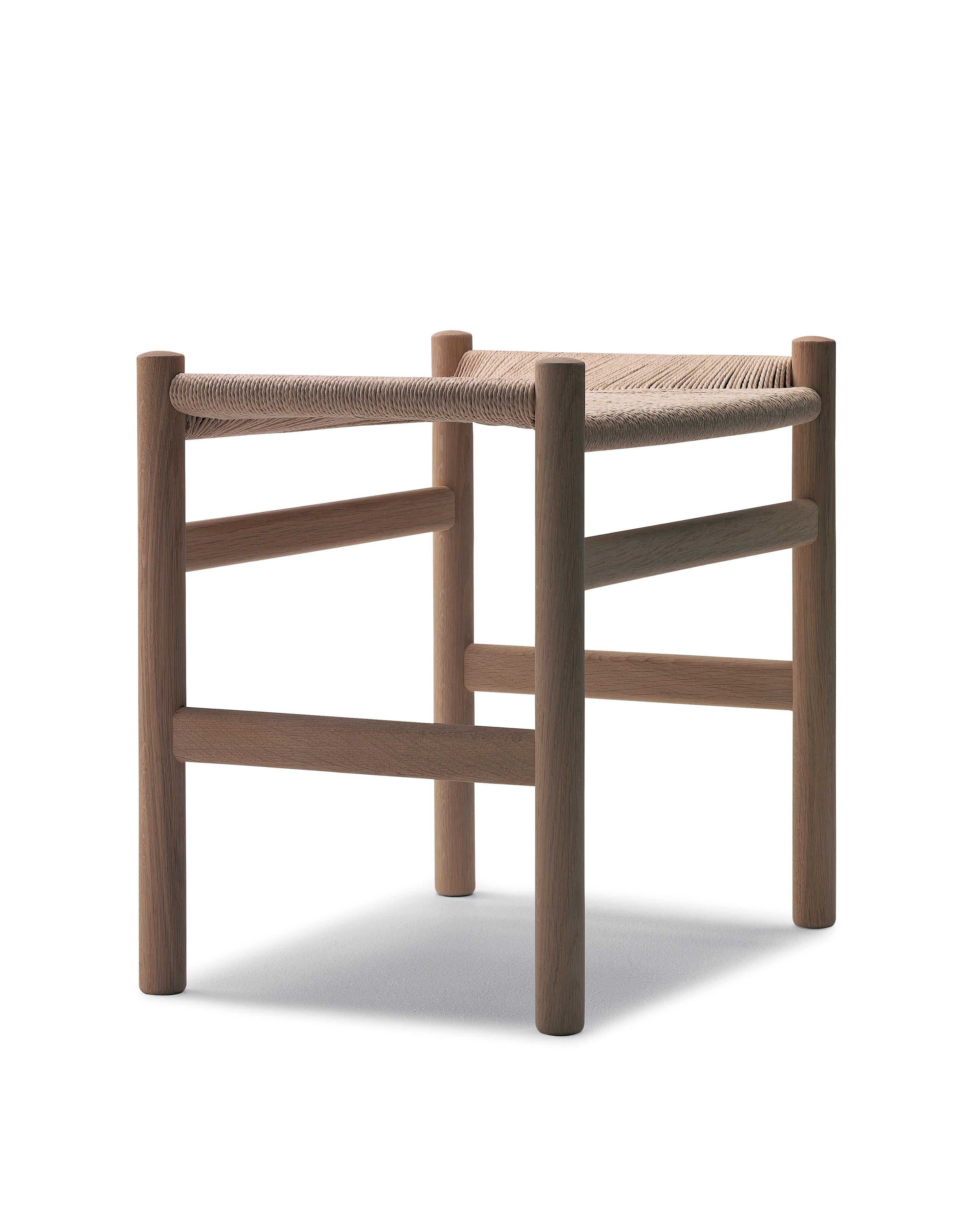 Beige (Oak White Oil) CH53 Foot Stool in Wood with Natural Papercord Seat by Hans J. Wegner 3