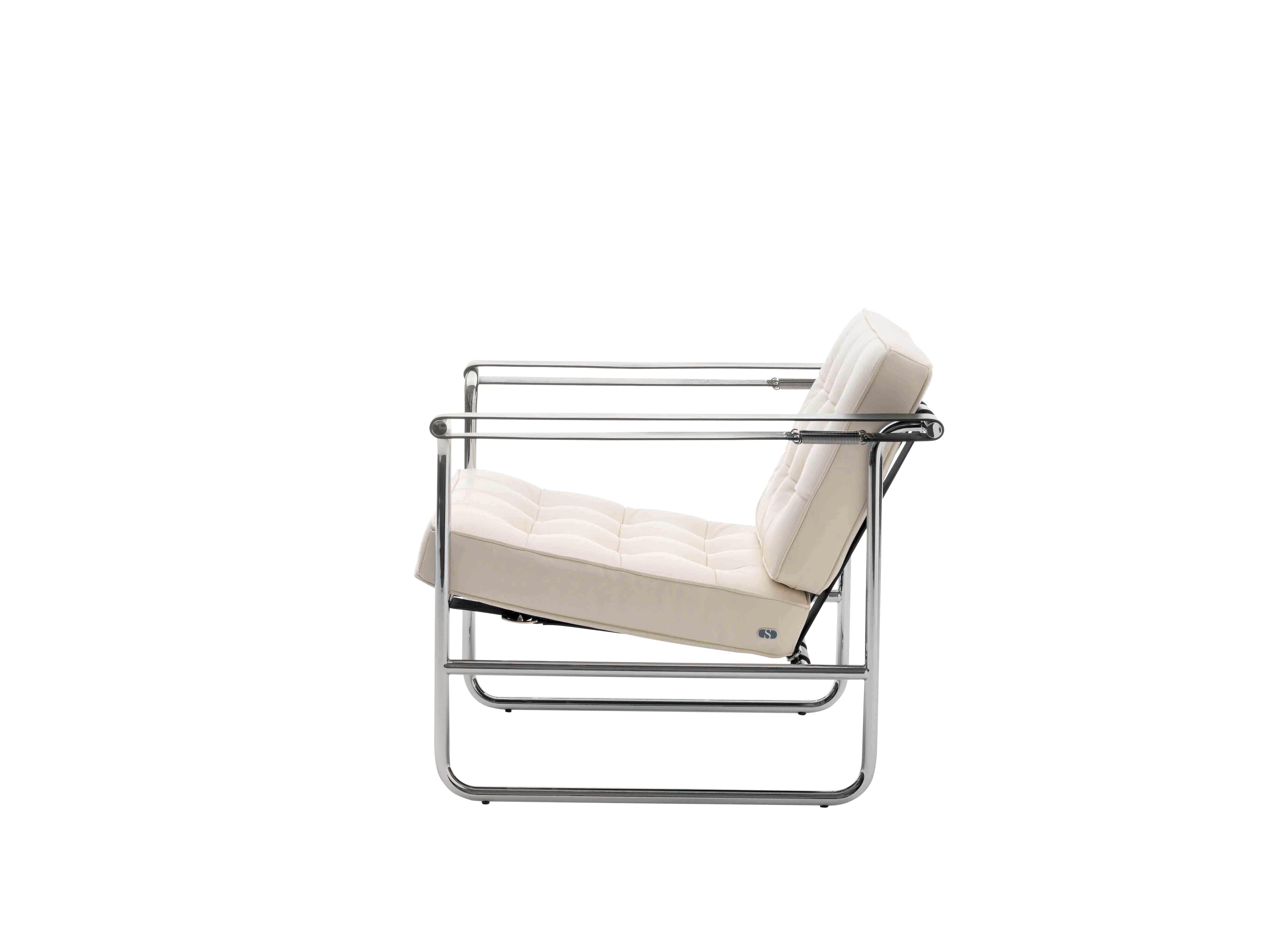For Sale: White (Offwhite) De Sede International Steel Tube Armchair by Hans Eichenberger