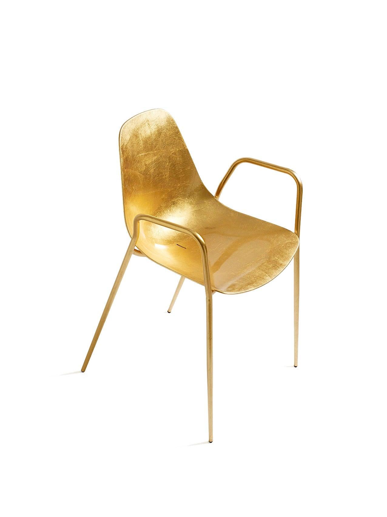For Sale: Gold (Gold Leaf) Opinion Ciatti Mammamia Stackable Chair with Armrests Set of 2 2