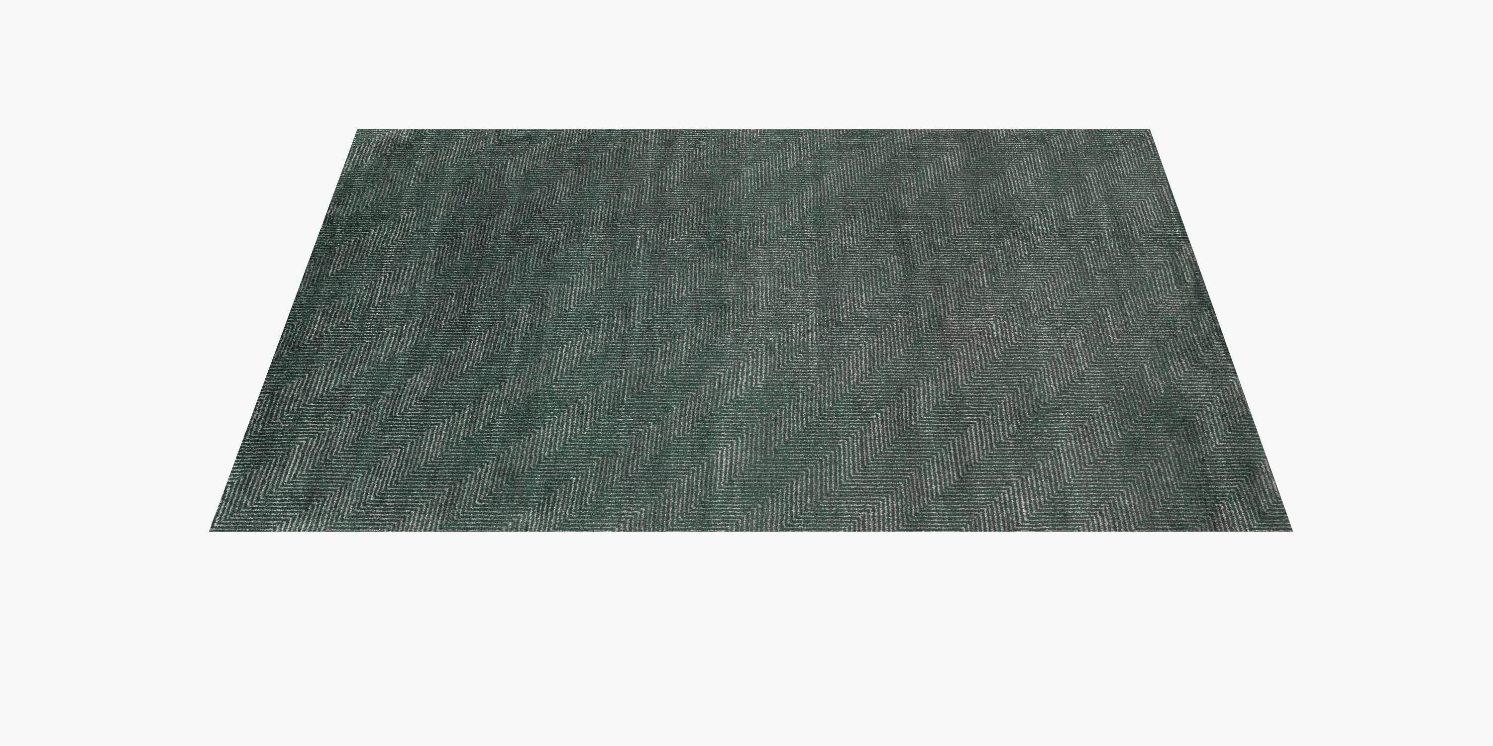 For Sale: Green (Emerald) Ben Soleimani Vello Rug– Hand-knotted Wool + Viscose Ash/Silver 6'x9' 2