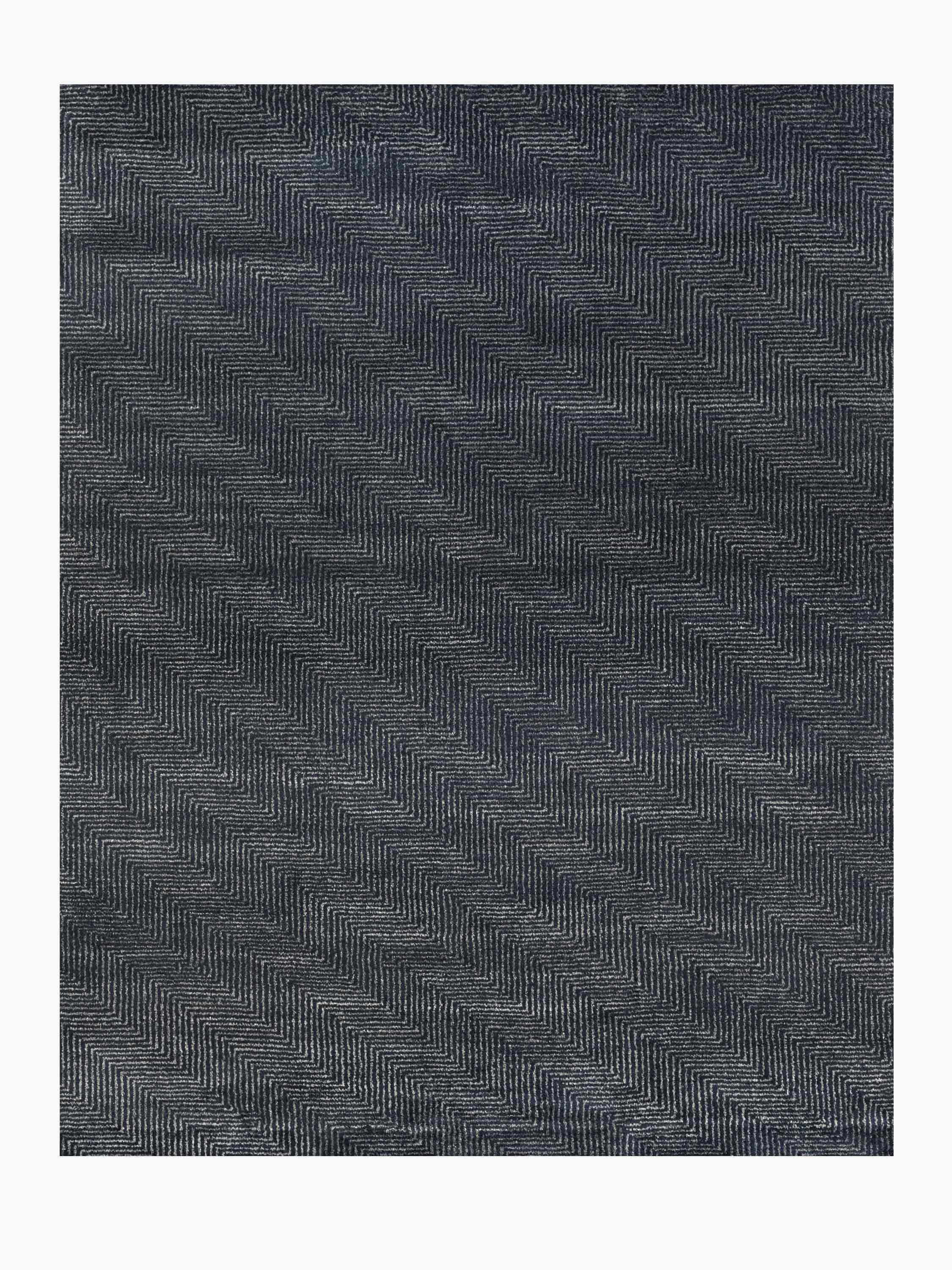 For Sale: Gray (Navy/Ash) Ben Soleimani Vello Rug– Hand-knotted Wool + Viscose Ash/Silver 6'x9'