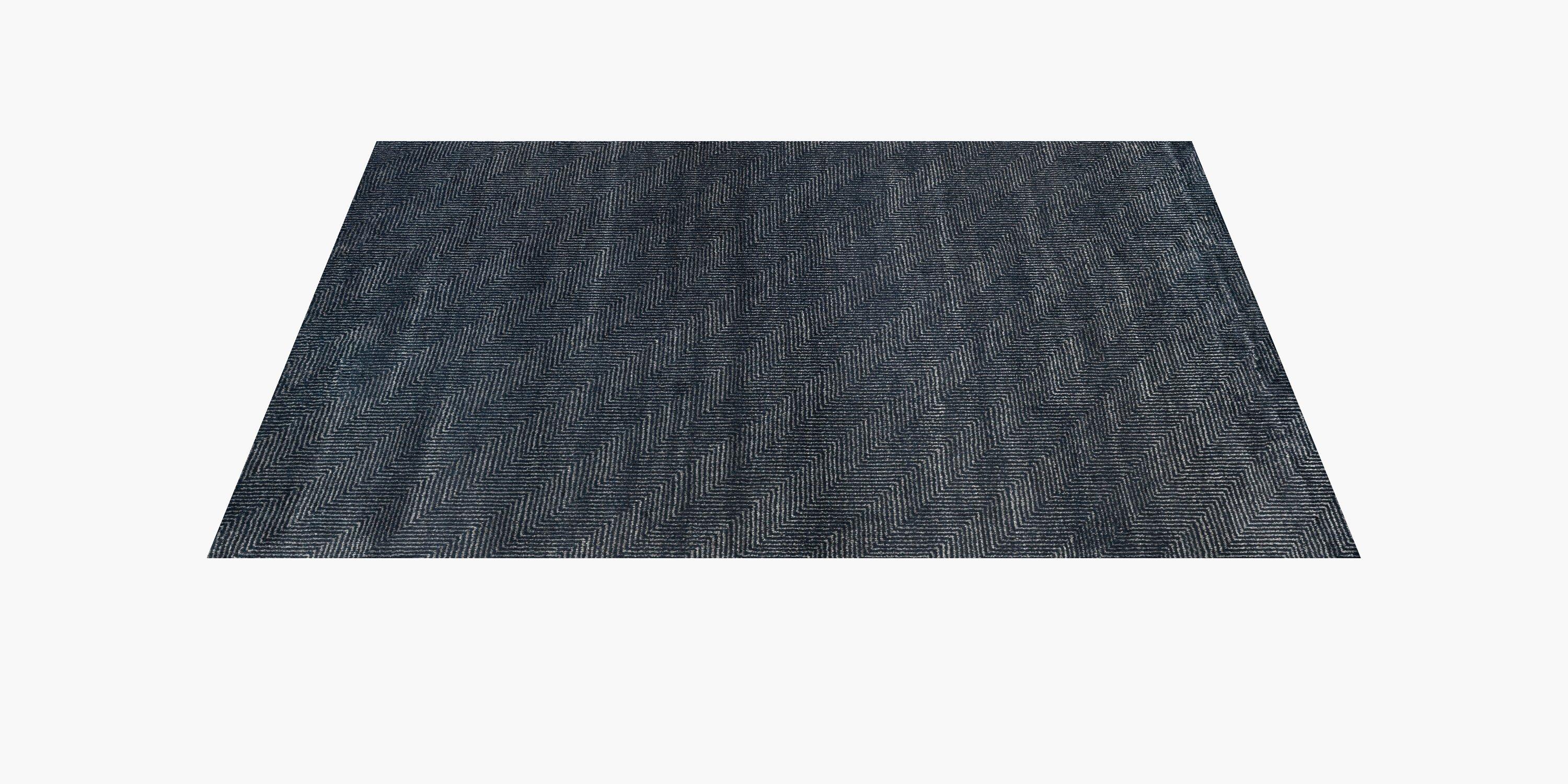 For Sale: Gray (Navy/Ash) Ben Soleimani Vello Rug– Hand-knotted Wool + Viscose Ash/Silver 6'x9' 2