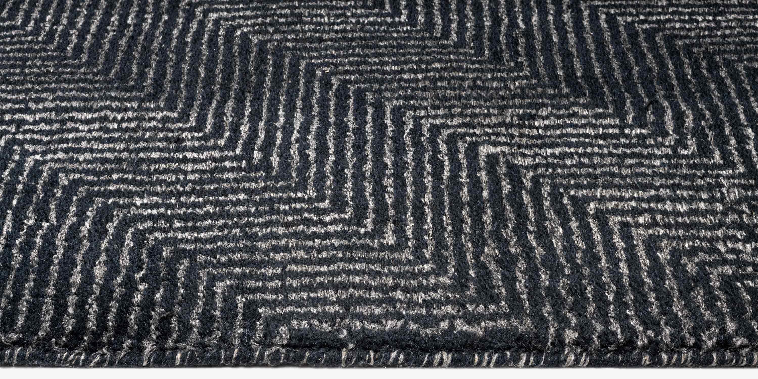 For Sale: Gray (Navy/Ash) Ben Soleimani Vello Rug– Hand-knotted Wool + Viscose Ash/Silver 6'x9' 3