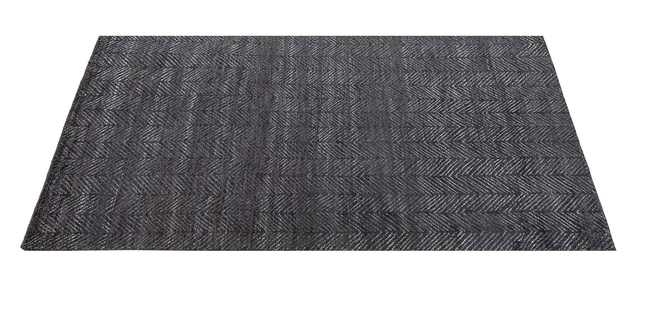 For Sale: Black (Black/Grey) Ben Soleimani Alia Rug– Hand-woven Chevron Wool + Viscose Black/Gray 8'x10' 2