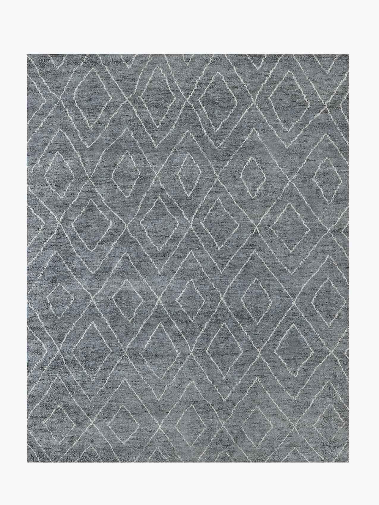 For Sale: Gray (Grey/White) Ben Soleimani Double Diamond Rug– Moroccan Hand-knotted Wool Grey 6'x9'
